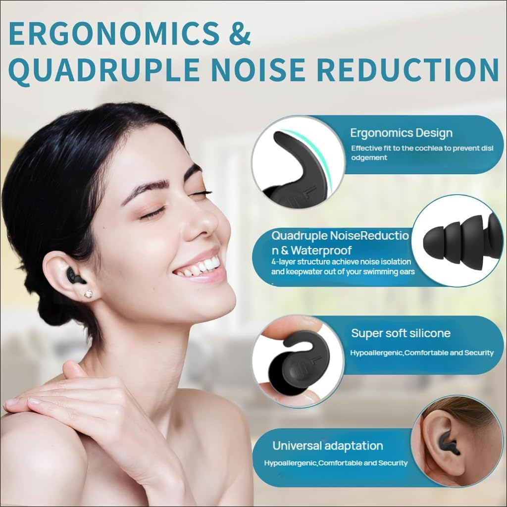 3 Pairs Swimming Ear Plugs for Adults，Silicone Waterproof Reusable Swim Earplugs for Swimming, Surfing, Showering，Water Sports and Swimming Ear Plugs. (Black + Green + Gray, Adults & Teens) - Pink + Orange + Green image number 2