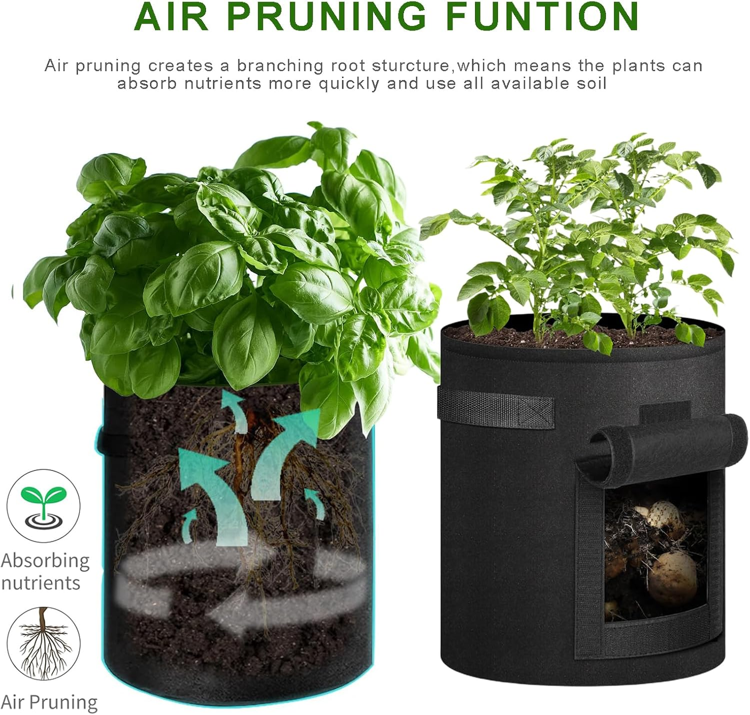 4Pcs Potato Planting Bag with Gusset, Garden Planting Bag with Handle and Harvest Window, Thickened Non-Woven Container for Potatoes, Tomatoes, Carrots, Vegetables, and Fruits image number 6