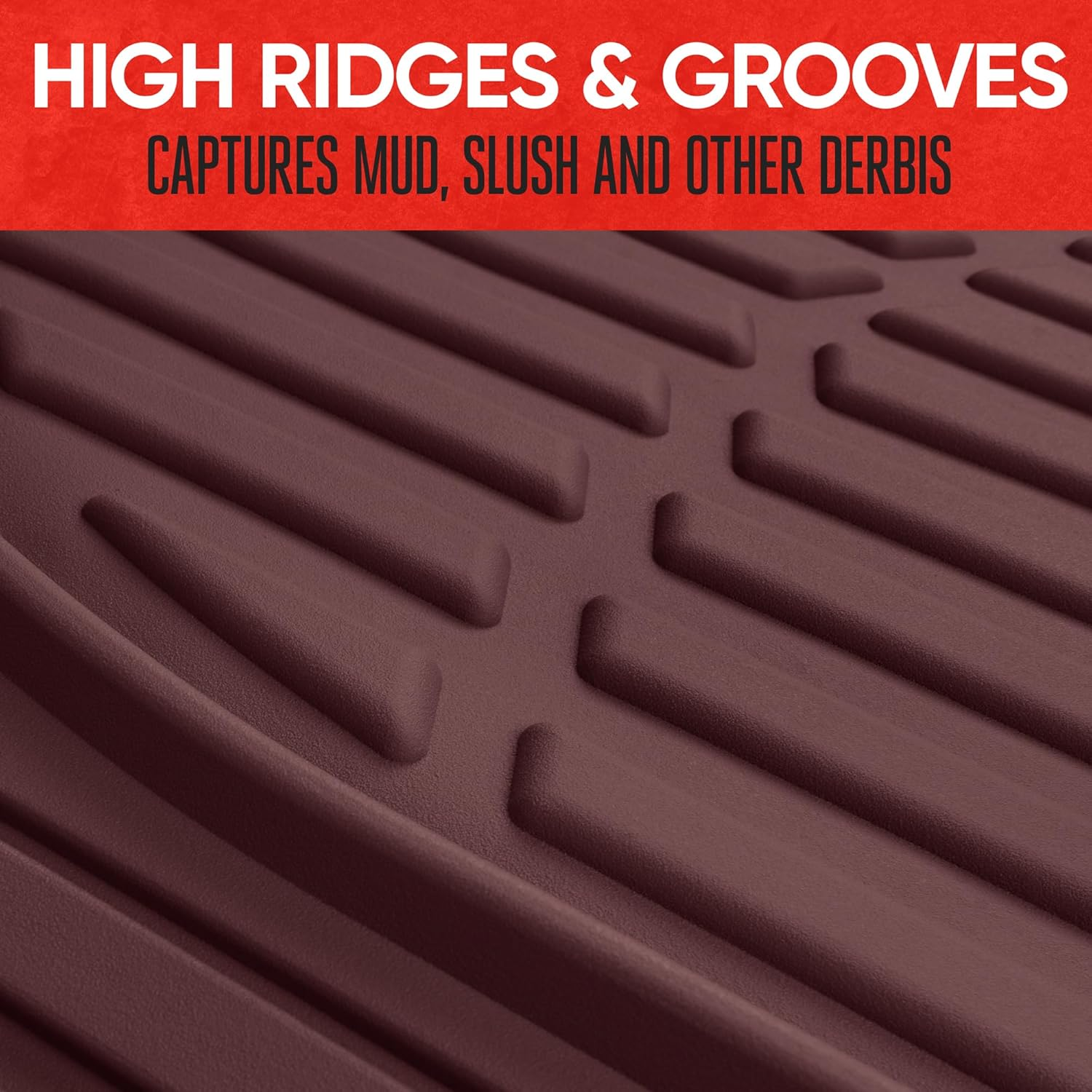 Motor Trend Flextough Floor Mats for Cars, Burgundy Deep Dish All-Weather Car Mats, Waterproof Trim-To Fit Automotive Cars Trucks SUV, Universal Liner Accessories - Burgundy image number 6