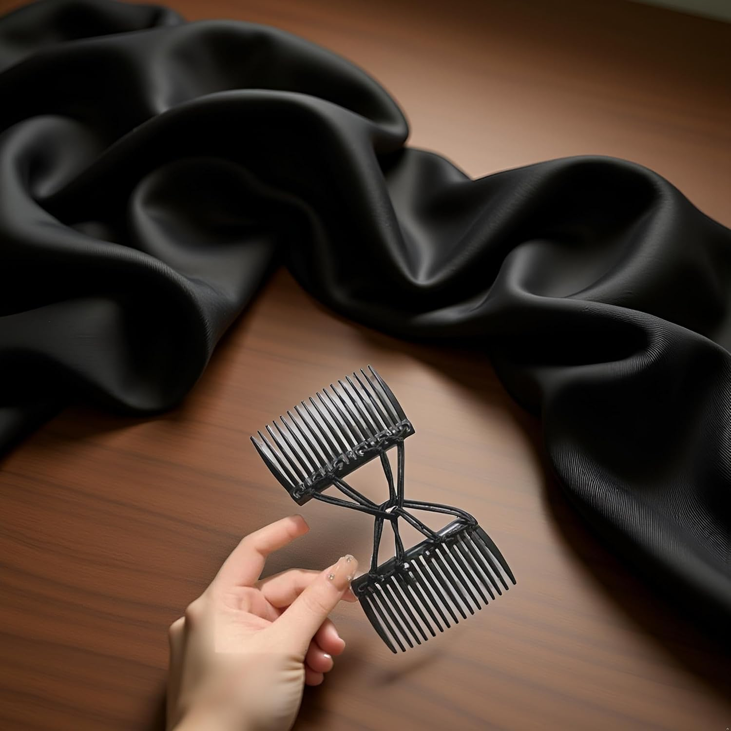 Black Adjustable Elastic Hair Comb, Stretchy Double Hair Clip, No Crease Hair Pins and Slides, Women'S Hair Styling Accessories