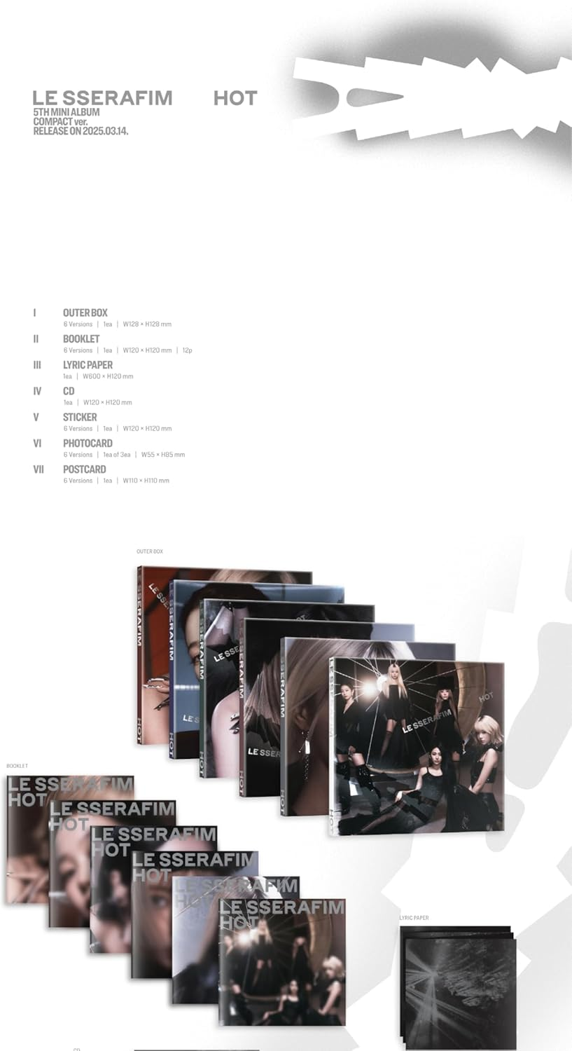 LE SSERAFIM HOT 5Th Mini Album Compact Random Version Cd+12P Booklet+1Ea Lyric Paper+1Ea Sticker+1P Photocard+1P Postcard+Tracking Sealed LSFM LE SSERAPHIM image number 4