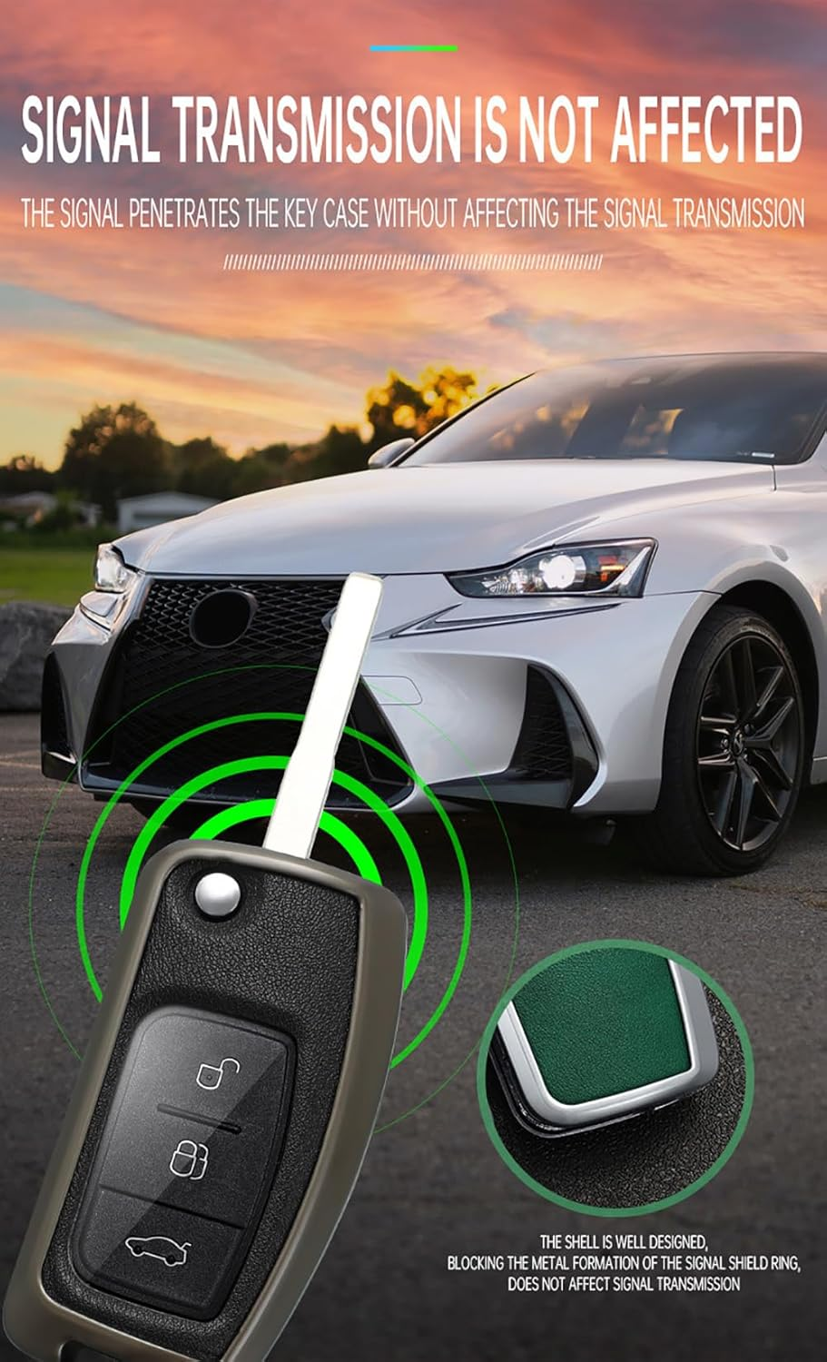 Ontto Alloy Car Key Fob Cover Fit for Ford Focus 2 MK2 Fiesta Mondeo Galaxy Falcon Territory Ecosport 3 Buttons Smart Leather Key Case Keyring Key Shell Holder Bag Keychian