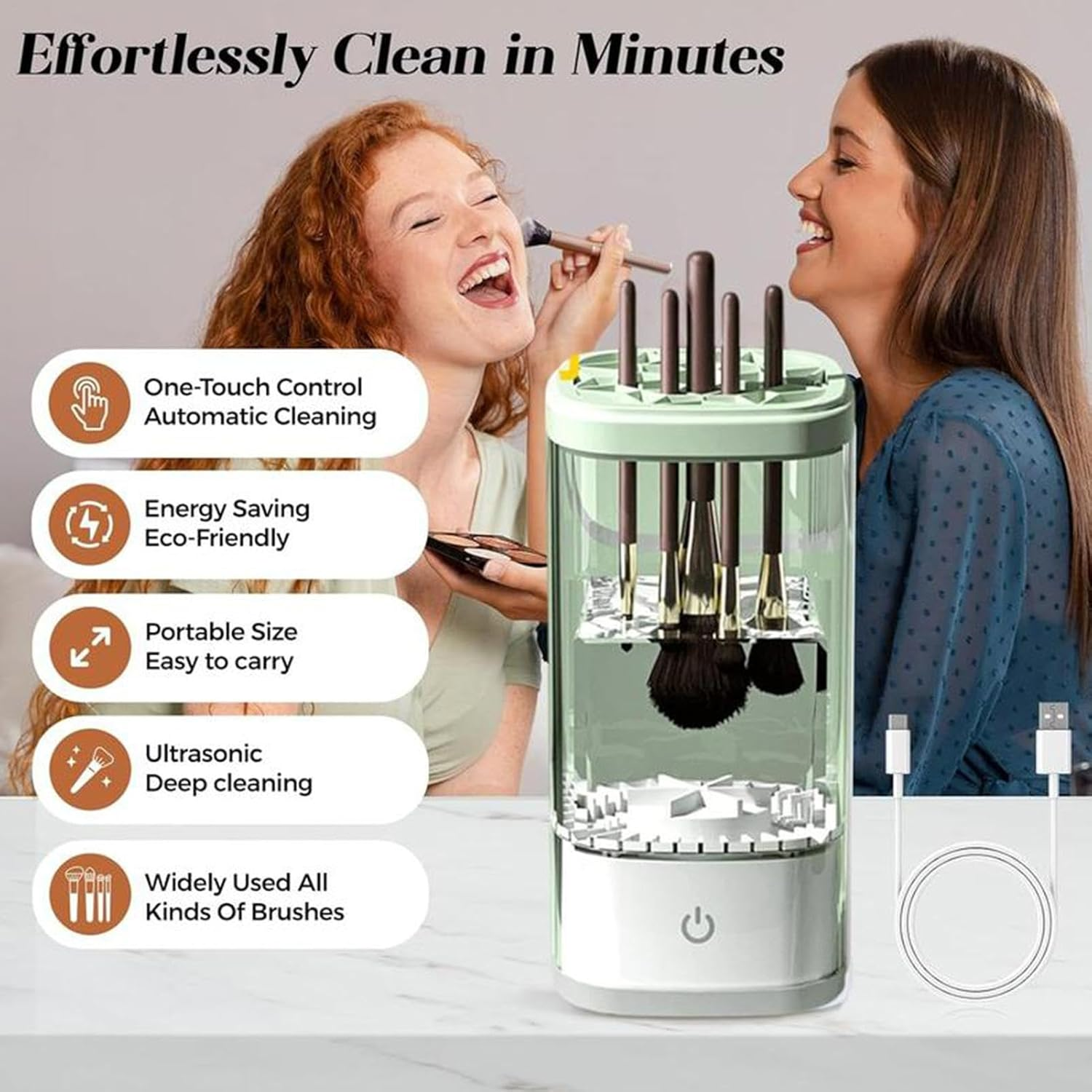 The Cozy Luna Brush Cleaner,Beauty Swirl Cosmetic Brush Cleaner,Cosmetic Brush Cleaner Machine,Electric Makeup Brush Cleaner,Rechargeable Automatic Makeup Cleaning Machine image number 6