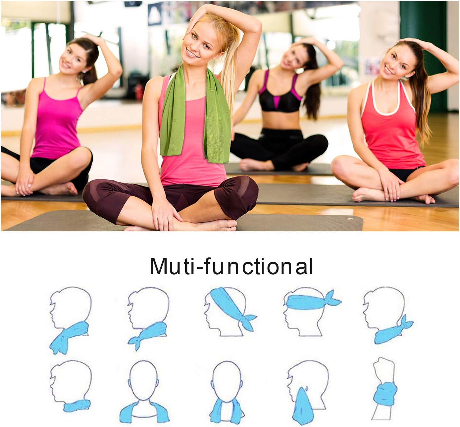 AUGSUN Cooling Neck Towels, 9 Pack Workout Towels for Gym Fast Drying Gym Towels Snap Cooling Sport Towels for Yoga Gym Fitness Running image number 3