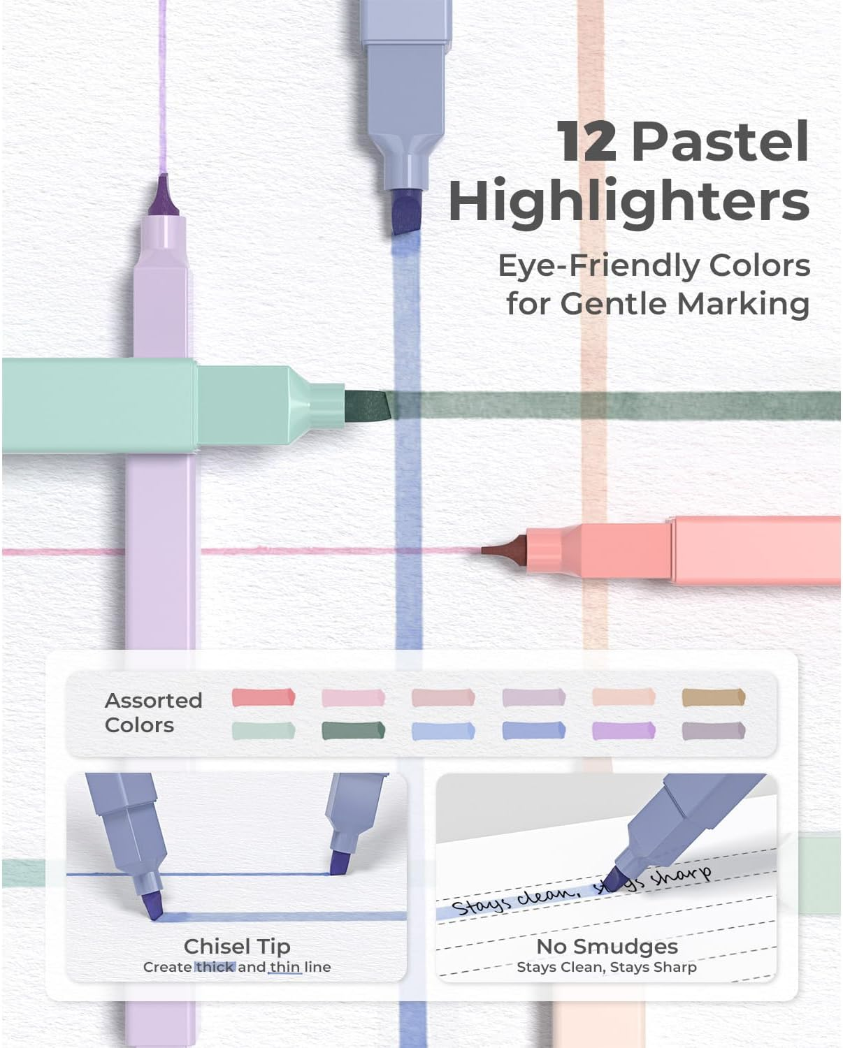 Four Candies 45 PCS School Supplies with Pen Case, 6 Gel Pens, 6 Art Mechanical Pencil Set, 12 Highlighters for College Essentials Office Stationery (Black) image number 3