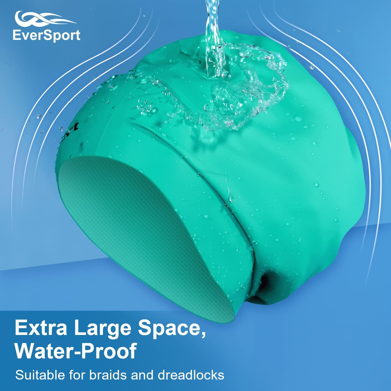 Eversport Large Swim Cap for Braids and Dreadlocks, Waterproof Silicone Swimming Cap for Women Men Keep Hair Dry - Deep Green image number 5
