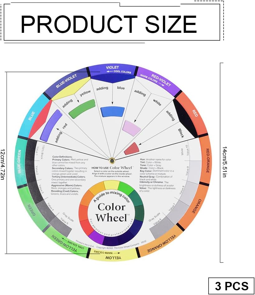 3 Pieces Creative Color Wheel, Pocket Guide on Color Mixing, Art Class Teaching Tool Color Wheels for Makeup Blending Board (5.5Inch) image number 2