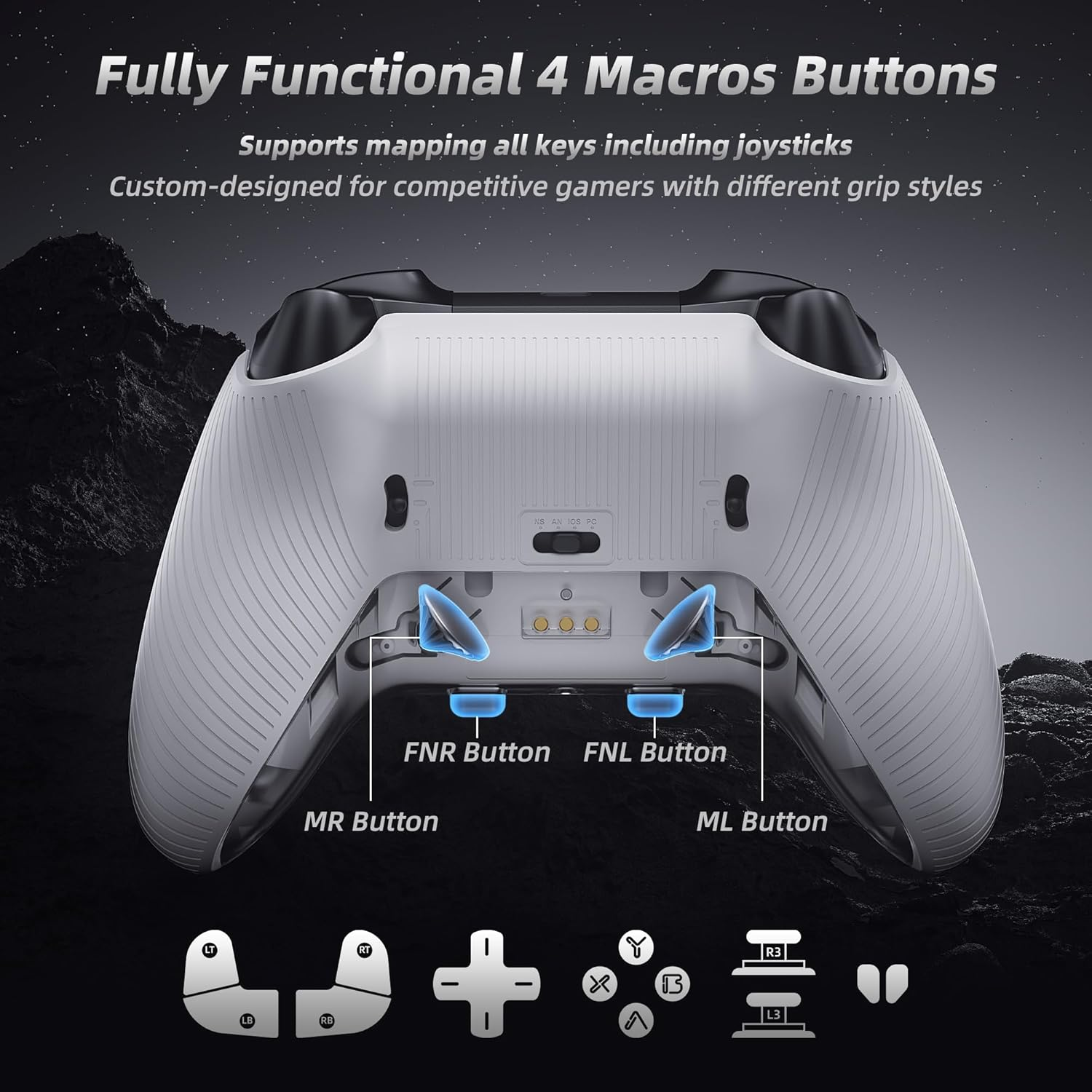 Mytrix Pro PC Controller with Charing Dock, Wireless Bluetooth 2.4G Wired Multi-Platform Controllers Hall Effect Joysticks Hall/Micro 2-In-1 Triggers, 1000Hz Report Rate 4 Macro Keys ABXY Microswitch image number 6