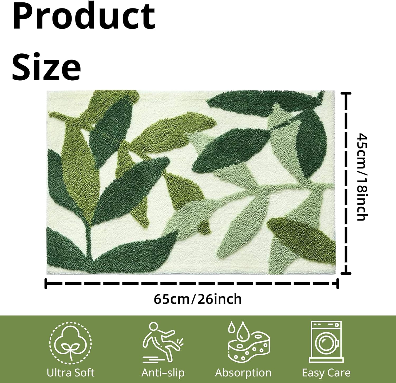 Bathroom Rugs, Non-Slip Bath Mat, 40 X 60 Cm, Extra Soft Bathroom Mat, JOMWEN Super Absorbent Fluffy Floor Rug for Bathroom,Tub, Shower Room, 16"X24" (Green)