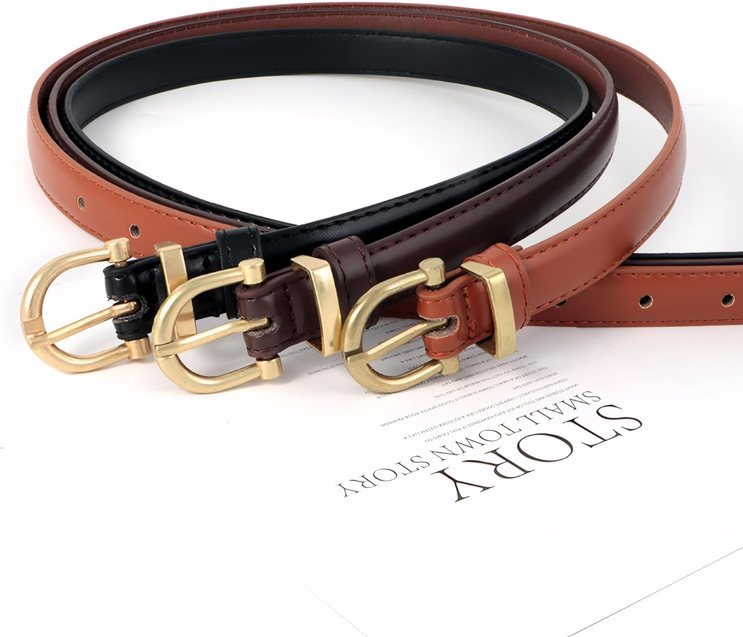 Kintiva Women'S Adjustable Skinny Leather Belt, Slim PU Strap with Metal Buckle image number 4
