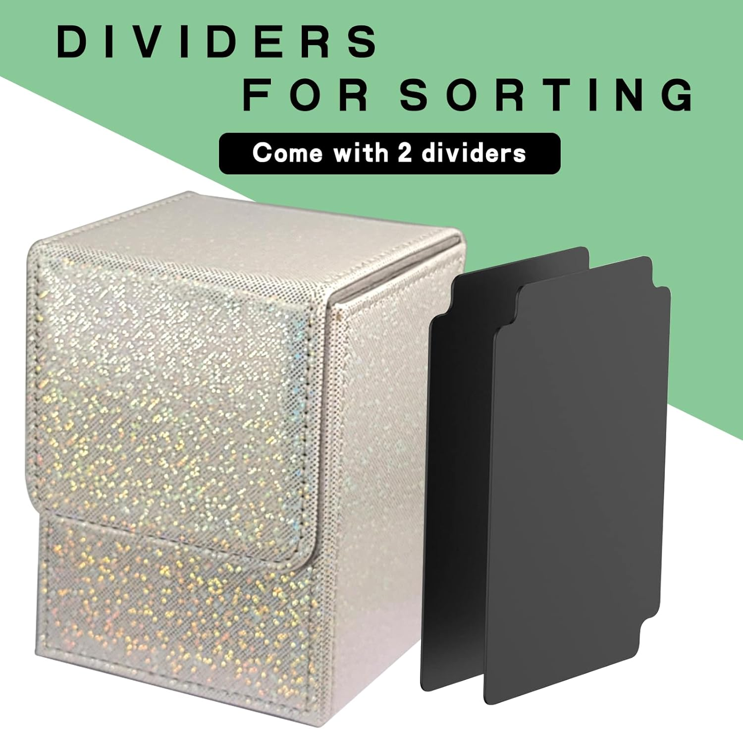 Dmoicols Sparkly Card Deck Box Holds 100+ Single Sleeved Cards,Leather Card Storage Case,Mtg Commander Deck Box with 2 Dividers Fit TCG CCG Magic Cards Vertical(Sparkly White Point) image number 3