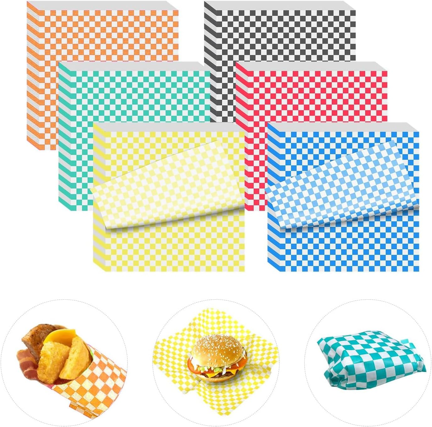 120 Sheets Variety Pack Checkered Dry Waxed Deli Paper 12X12 Inch Sandwich Paper Liners, Food Basket Liners Wax Deli Wrap Wax Sheets for Wrapping Bread and Sandwiches image number 2