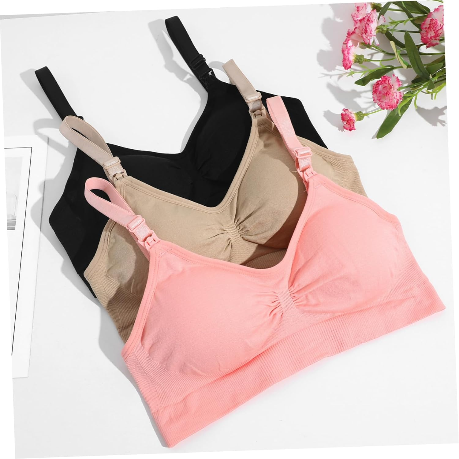 BESTYASH 3Pcs Nursing Bras Breastfeeding Bras Maternity Nursing Bras Pregnancy Pumping Bras Moms Bras with Extenders Size M image number 4