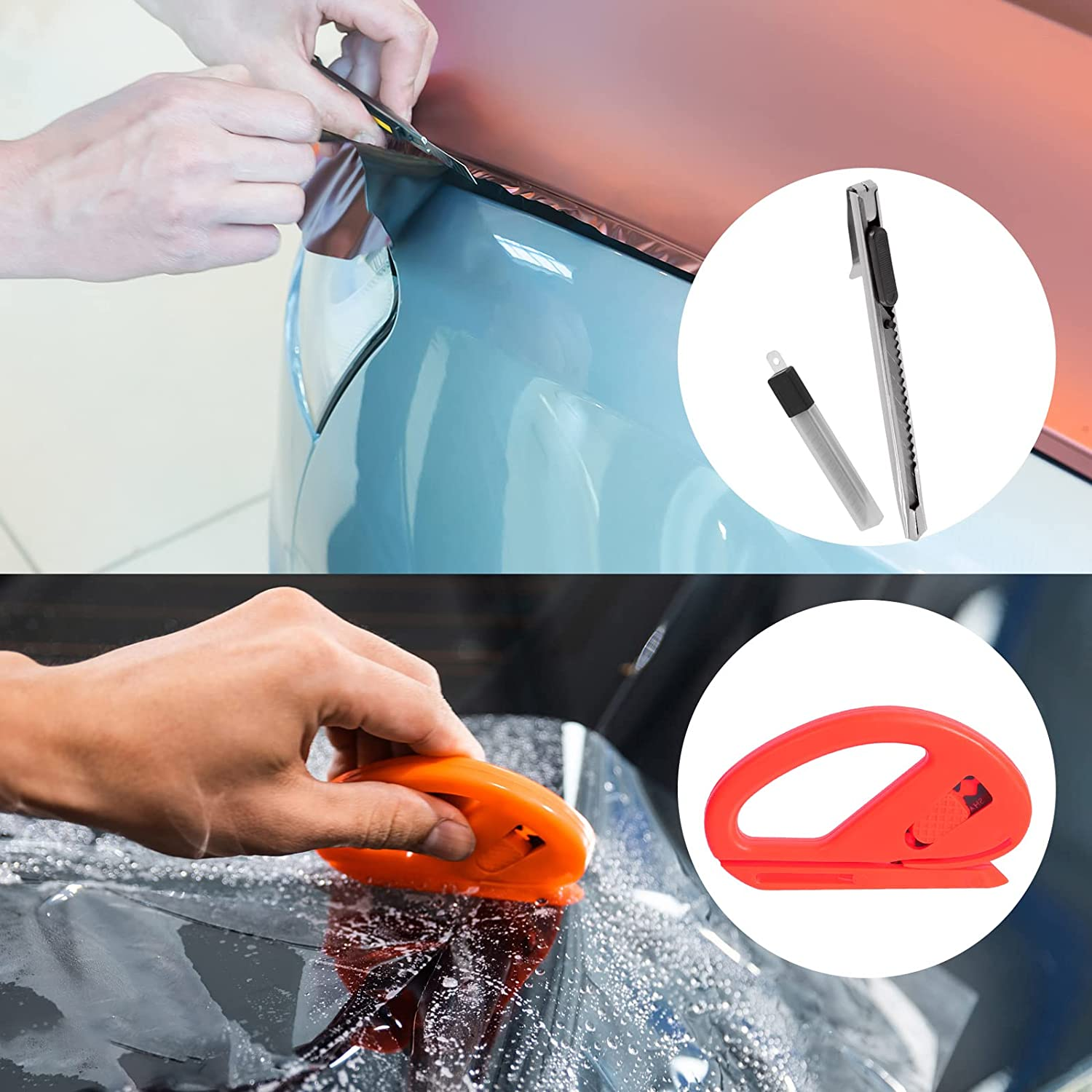 Swpeet 20Pcs Vehicle Vinyl Wrap Window Tint Film Tool Kit, Including Felt Edge Squeegee, Spare Felt Replacement, Wrapping Paper Cutter, Soft Mini Blue Edge Trimming Squeegee Tool, Utility Knife image number 1