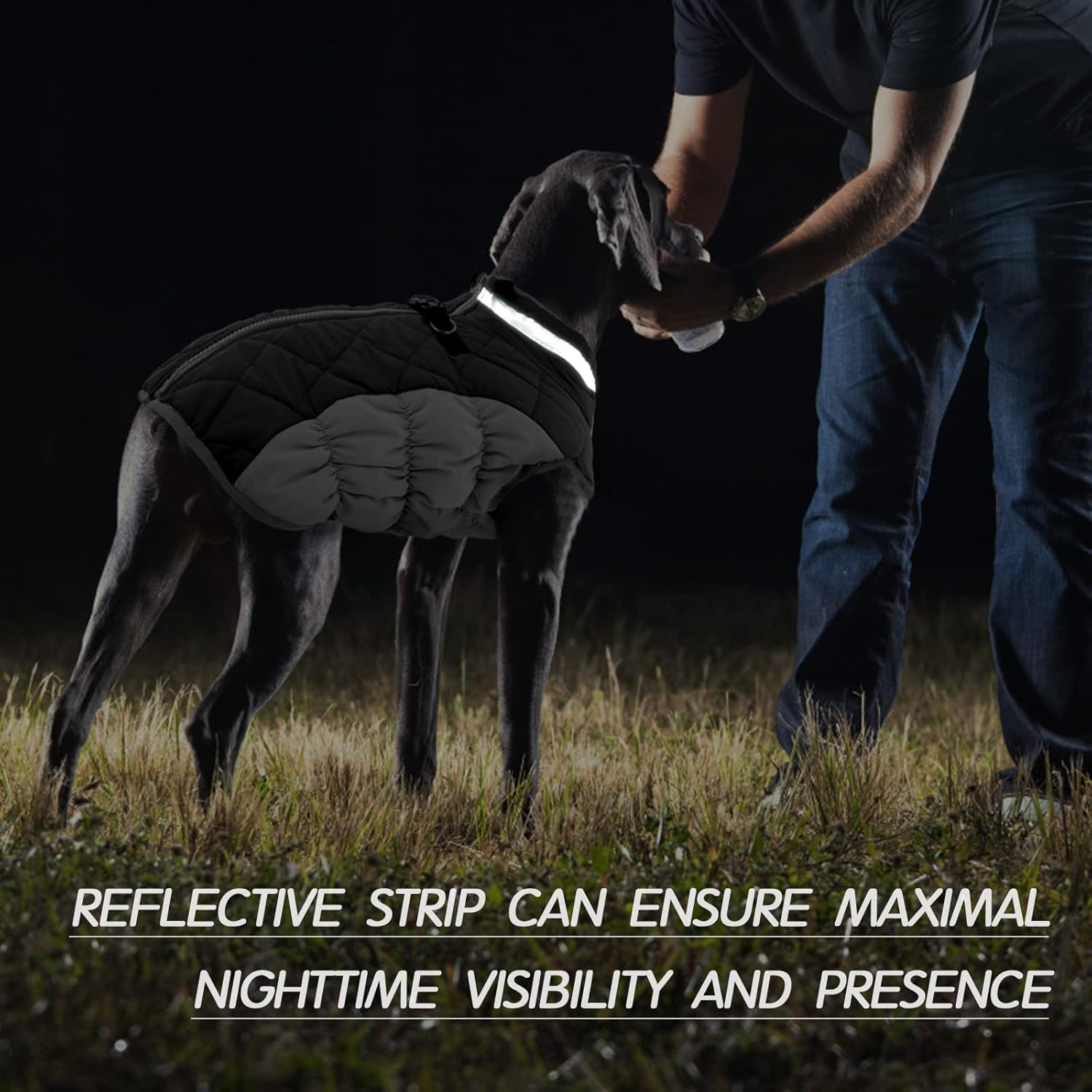 Kuoser Dog Coat,Warm Winter Jacket with Padded Fleece, Reflective, Waterproof & Windproof, Built-In Harness,Black,X-Small image number 2