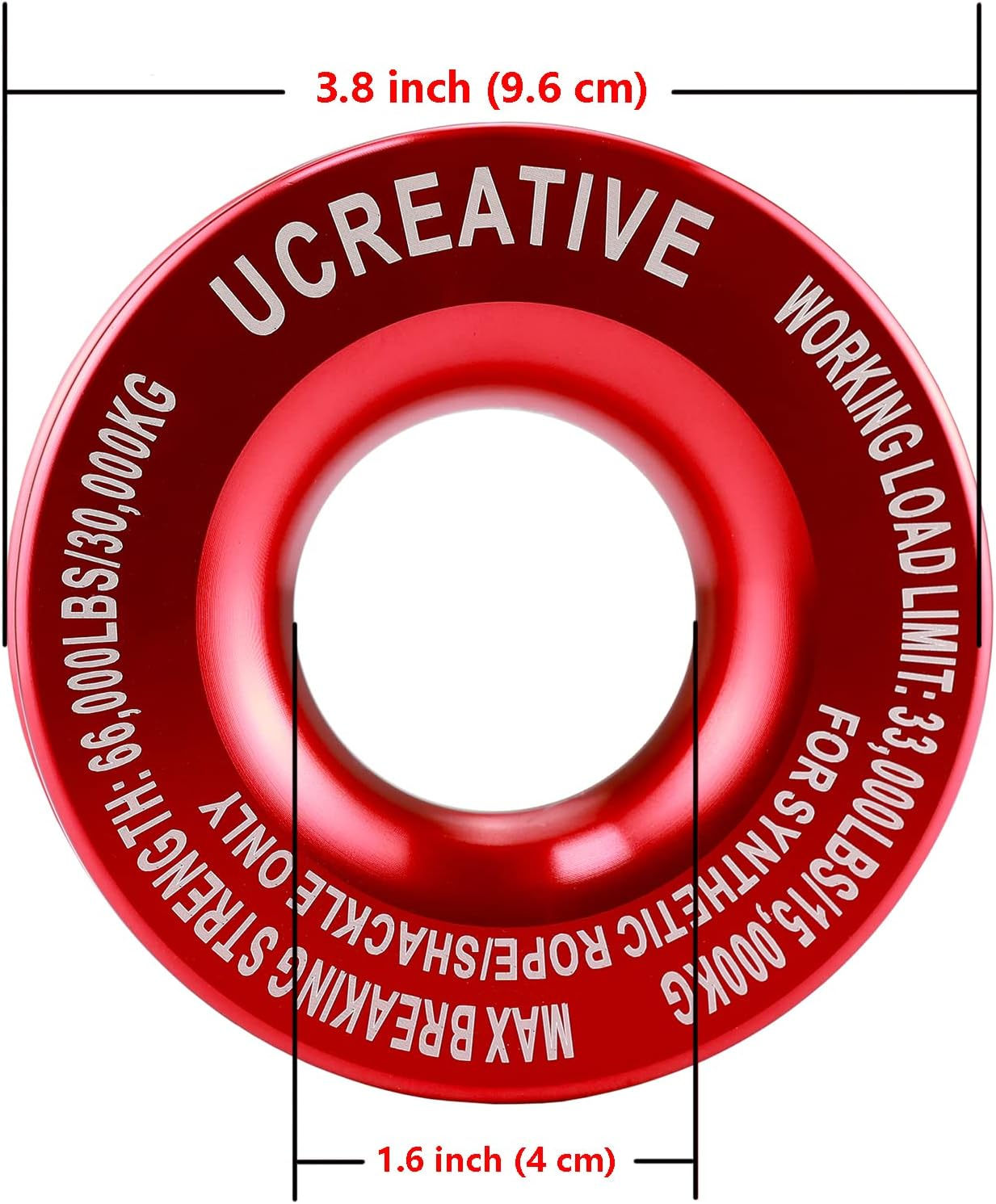 Ucreative Winch Snatch Recovery Ring 66,000 Lbs for Soft Shackle and Synthetic Rope for ATV UTV SUV Truck Off-Road Vehicle Recovery (Red) - Blue image number 1