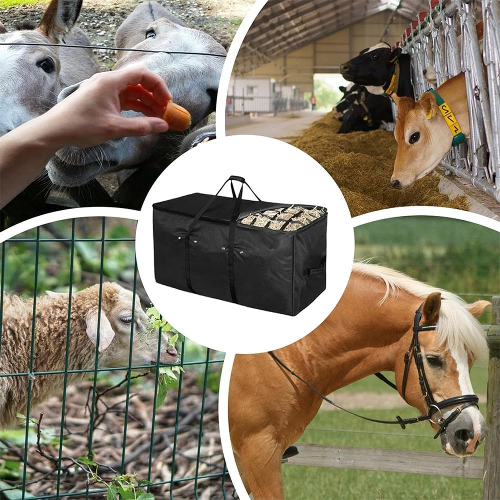 Large Hay Bale Storage Bag,Top Slow Feeder Belt Design,Foldable and Portable,With Zipper,Carry Handles,Heavy Duty Tote Container,For Horses,Goats,Sheep,Donkeys,Barn and Stable image number 2