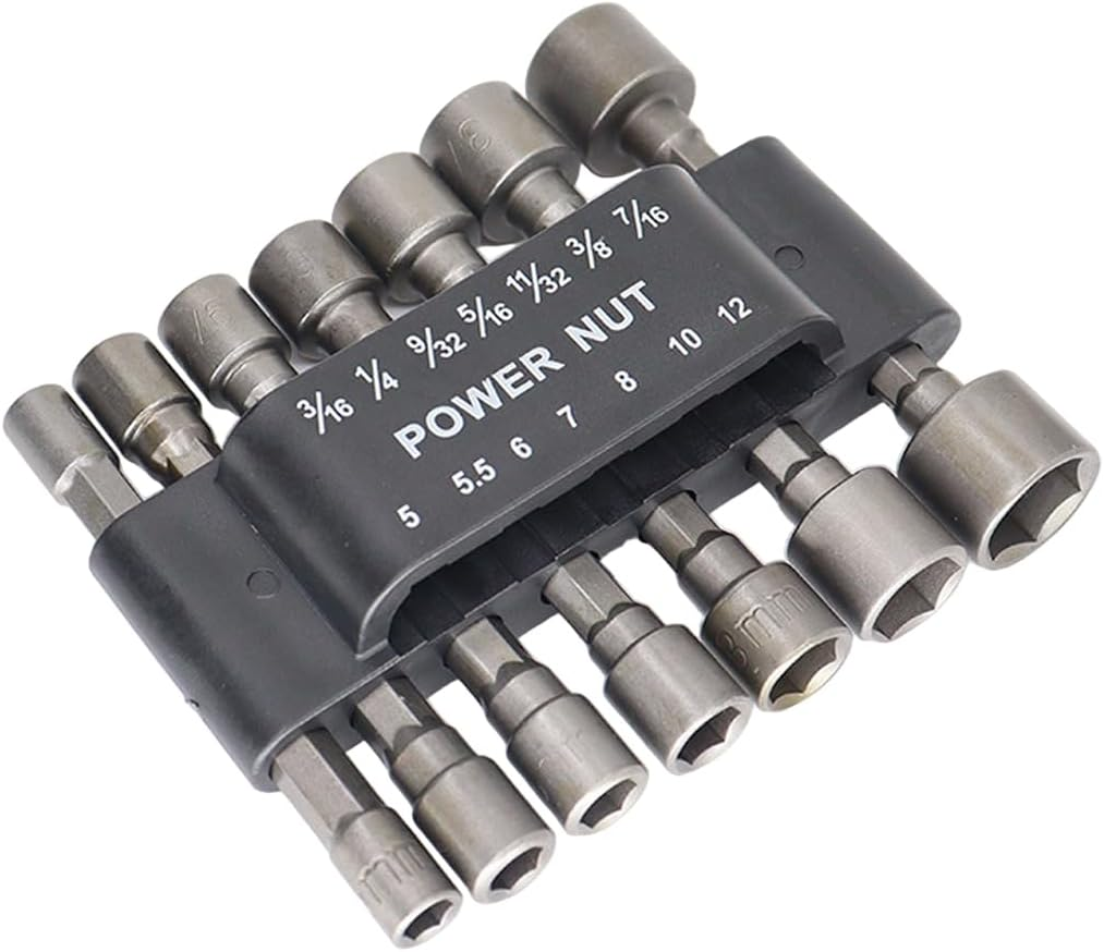 AIMALL 14-Piece Power Nut Driver Drill Bit Set, Metric Socket Wrench Screw Tools, Durable Chrome Vanadium Steel, Quick-Change Hex Shank image number 1