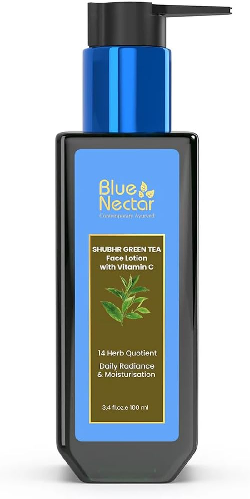 Blue Nectar Green Tea Face Cream Moisturizer for Oily Skin and Acne Prone Skin with Hyaluronic Acid, Vitamin C, Rosehip for Women and Men (14 Ayurvedic Herbs, 100Ml)