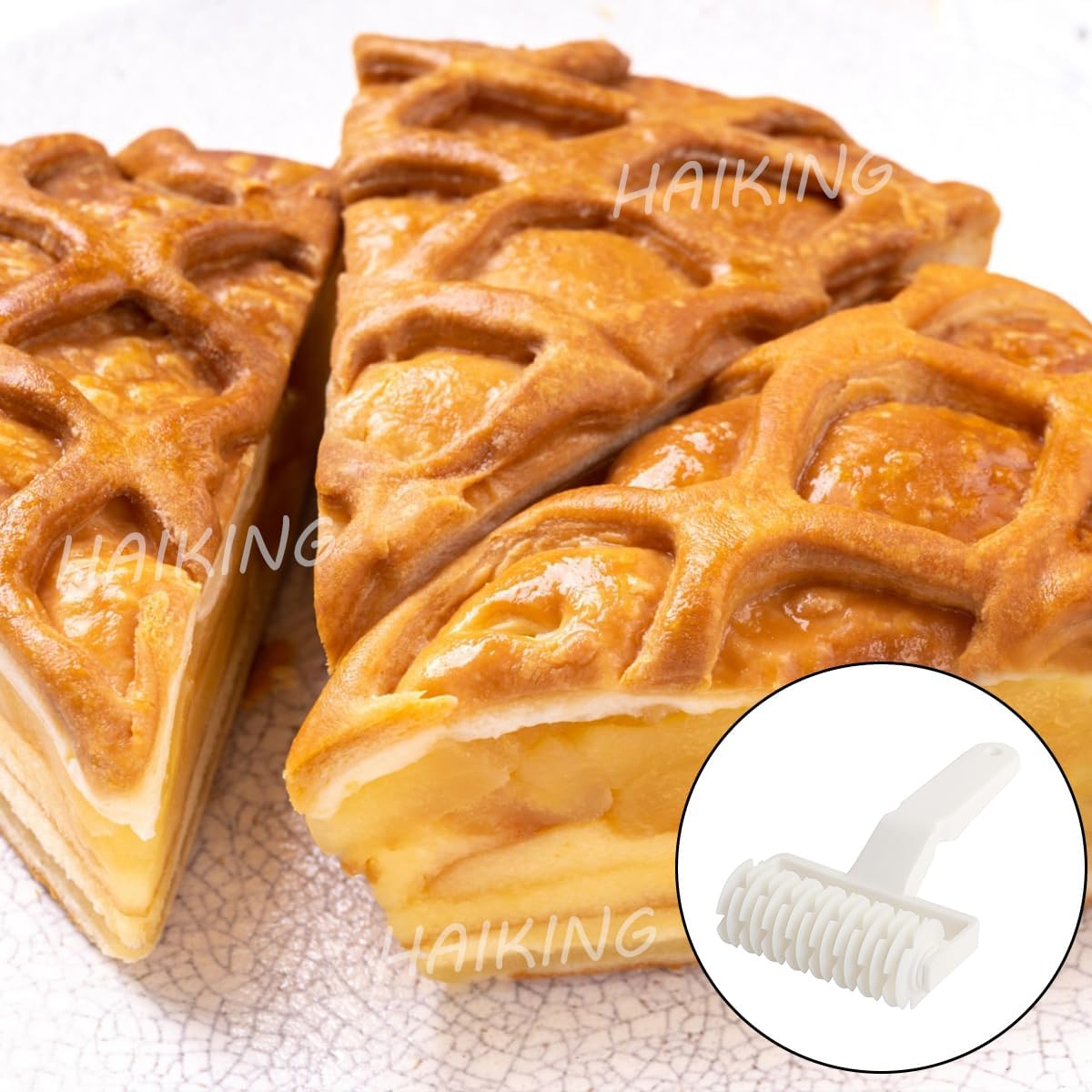 HAIKING Pizza Lattice Roller, 1 Pcs White Plastic Hobbing Kitchen Bakery Baking Tool for Cookie, Bread, Pie, Pizza (12 X 19Cm/4.72 X 7.48In) image number 2