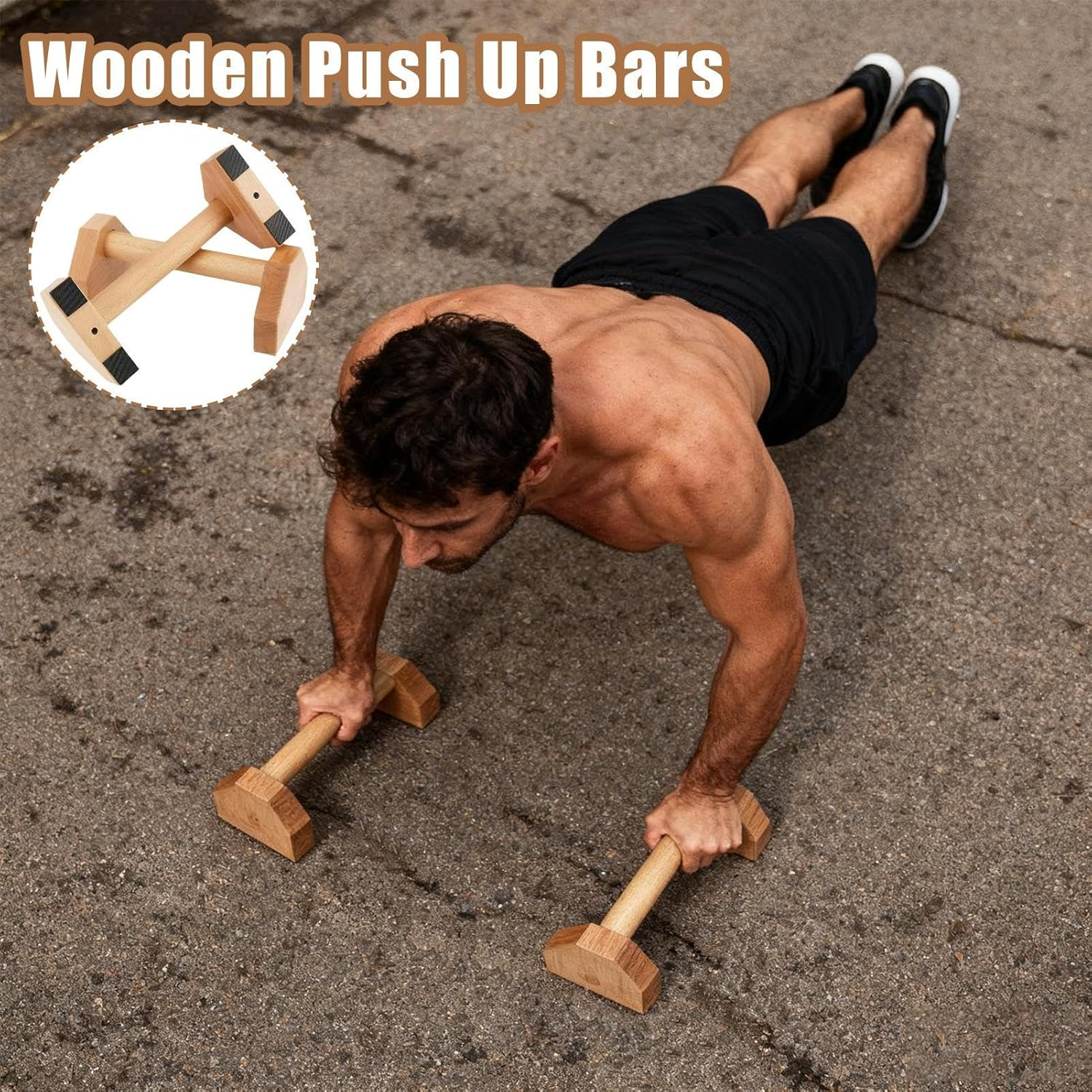 Push up Bar,Comfortable Small Wood Strength Training Aid | Workout Equipment Handstand Blocks,For Home Gym Indoor Floor Office Dorm image number 3