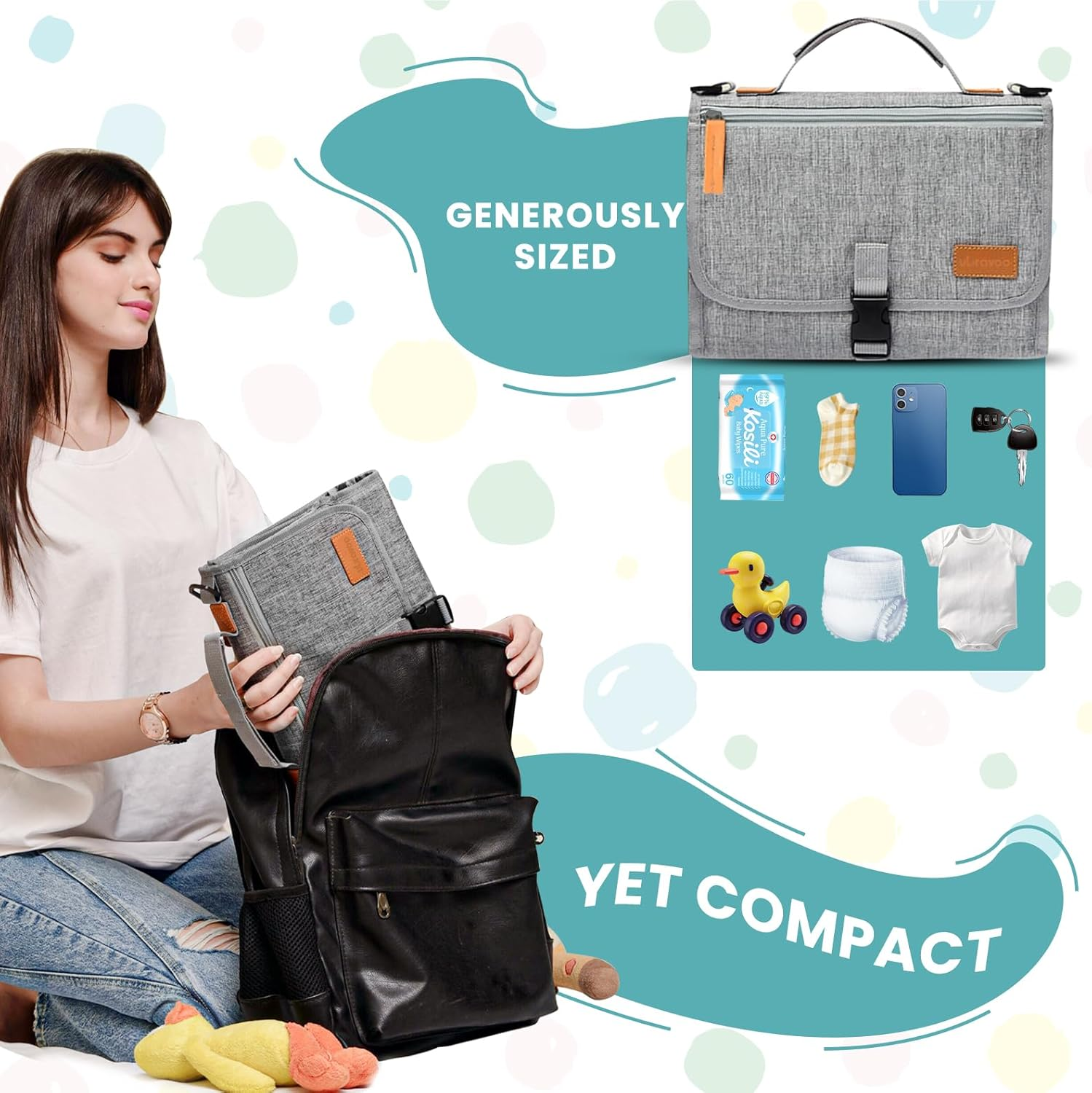 UBRAVOO Portable Diaper Changing Pad - Baby Diaper Changer Travel Bag with Wipes Pocket, Smart Design Portable Changing Mat, Infant Travel Station Kit, Gift for Newborn Girl & Boy (Grey) image number 1