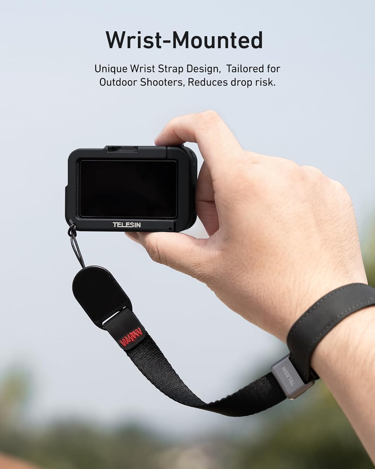 TELESIN 54G Ultra-Light Camera Cage for DJI Action 5 Pro Action 4 Action 3, Protective Cage Video Rig with Cold Shoe, 1/4" Thread, Shutter Button, Magnetic Quick Release Connector (Carbon Tech Black​) - Ice Blue Grey image number 2