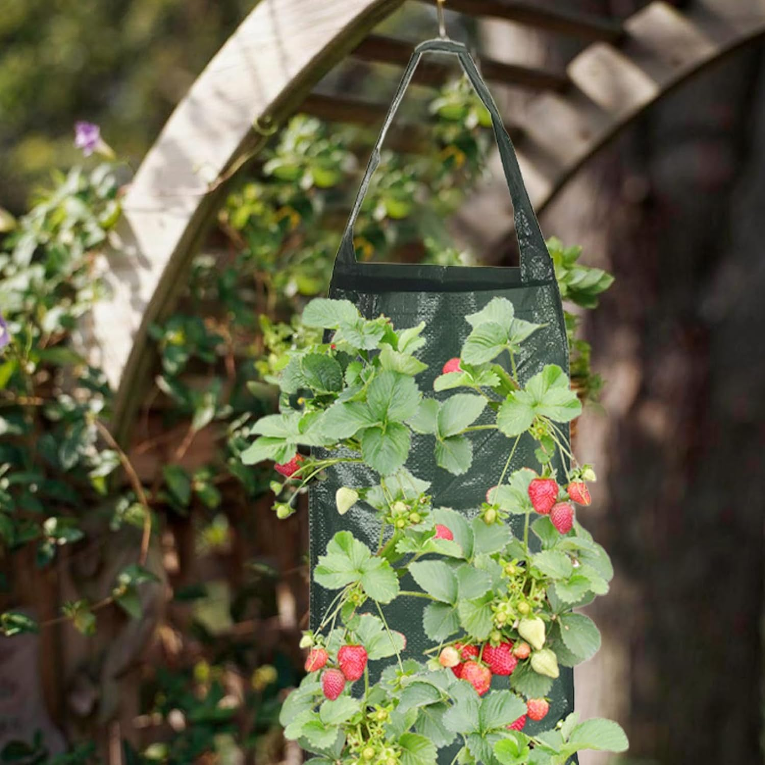 Hanging Strawberry and Tomato Planter Bags, 4Pcs 8 Hole Upside down Tomato Planter Hanging Bag with Handle,Upside down Tomatos Plant Hang Bag Strawberry Grow Bag image number 1