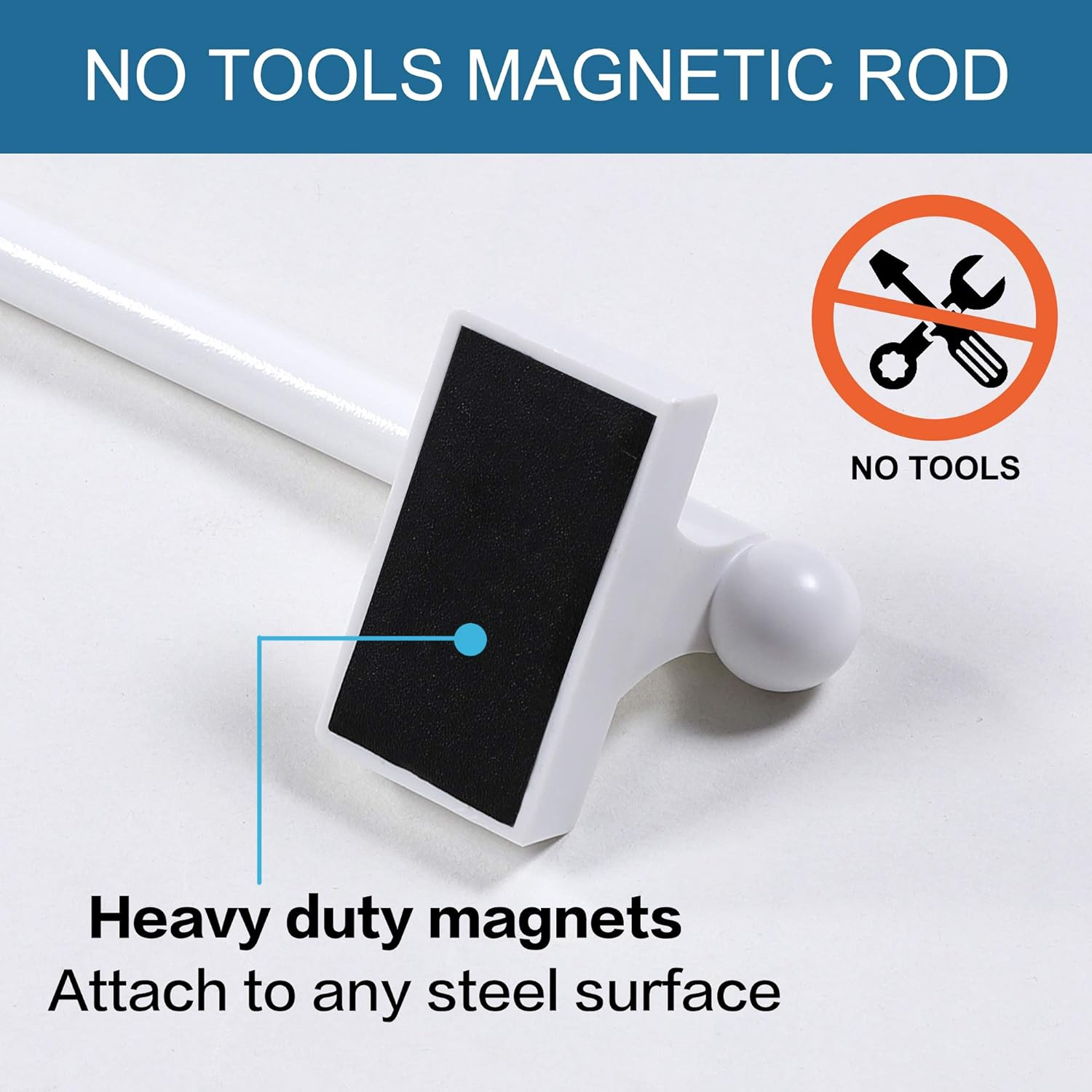 Magnetic Curtain Rod Attach to Steel Surfaces: Doors, Window Casings, File Cabinets, Tool Boxes, Refrigerators, Dishwashers, Washers, Length Adjusts 22-40Cm, White, 2 Sets