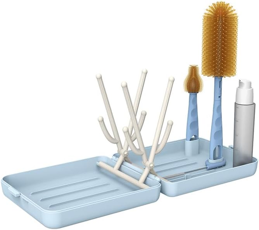 3-In-1 Baby Bottle Cleaner Kit with Pacifier & Straw Brush, Portable Travel Brush Set for Baby Care - Includes Scrubber, Dispenser Bottle & Drain Column (White)