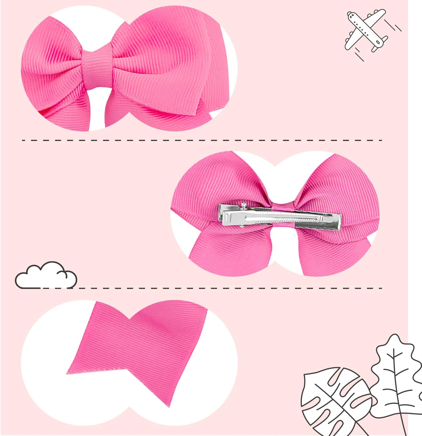 Set of 2 Satin Hair Clips with Big Bows for Girls Dark Pink image number 6