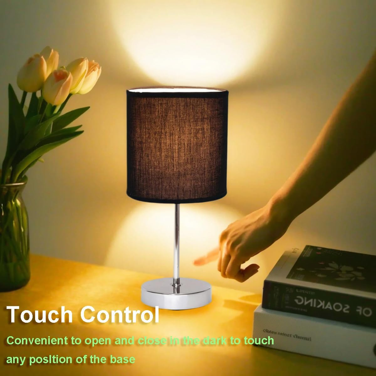 Set 2 Pack Black Touch Table Lamp for Living Room Bedroom, E14 Lamp Holder Max 40W LED Bulb, Not Included LED Blubs (AU Plug) - Black image number 5