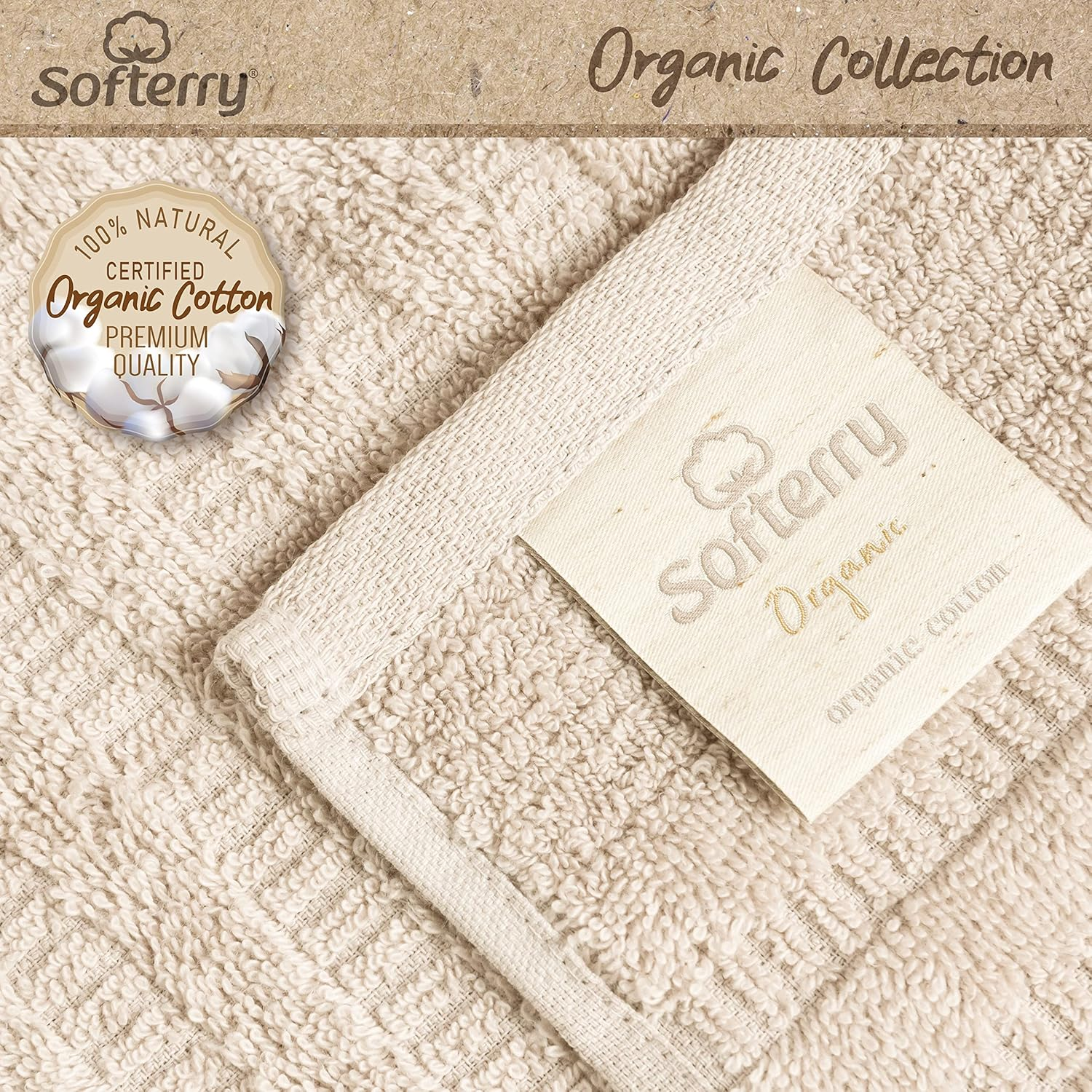 Softerry Pure Organic Cotton Bath Towel Set - 100% Soft Cotton - Extra Absorbent and Durable - 500 GSM Quick Dry - Luxury Hotel & Spa Quality - Fade Resistant - Eco Friendly (Natural, Set of 8)