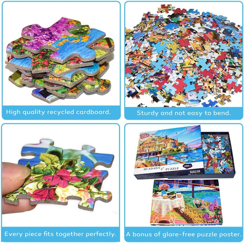 HUADADA Jigsaw Puzzles for Adults 1000 Pieces, Puzzles for Adults 1000 Piece, Challenging Game Toys, Impossible Puzzle, Family Decoration Puzzle - Beach Town image number 2