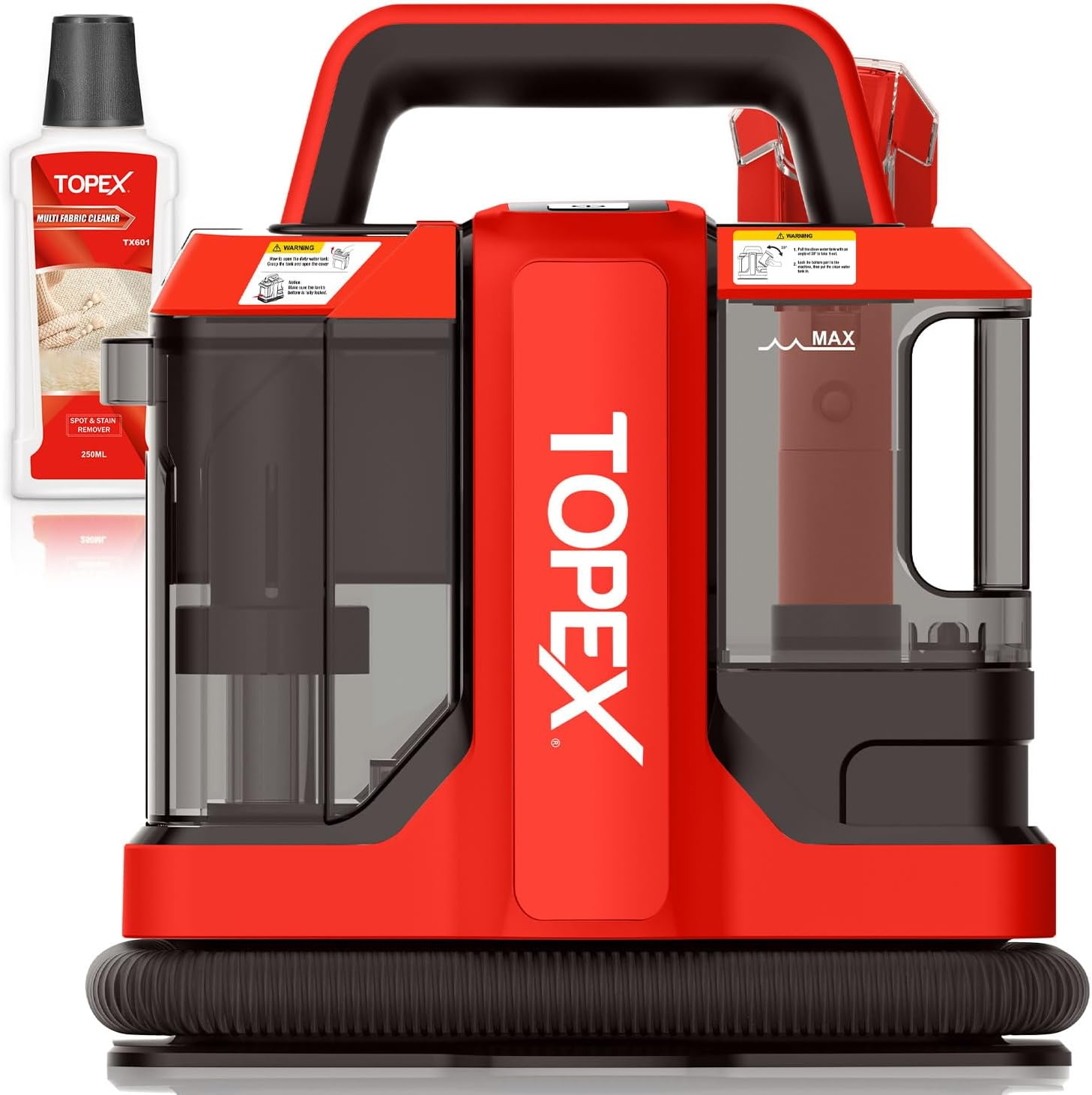 TOPEX 450W Carpet and Upholstery Spot Cleaner, Multi-Purpose Portable Carpet Cleaner, Professional Stain Remover Spot Washer for Carpets, Upholstery, Car Seats, Pets and Couch, Lightweight, Red image number 2
