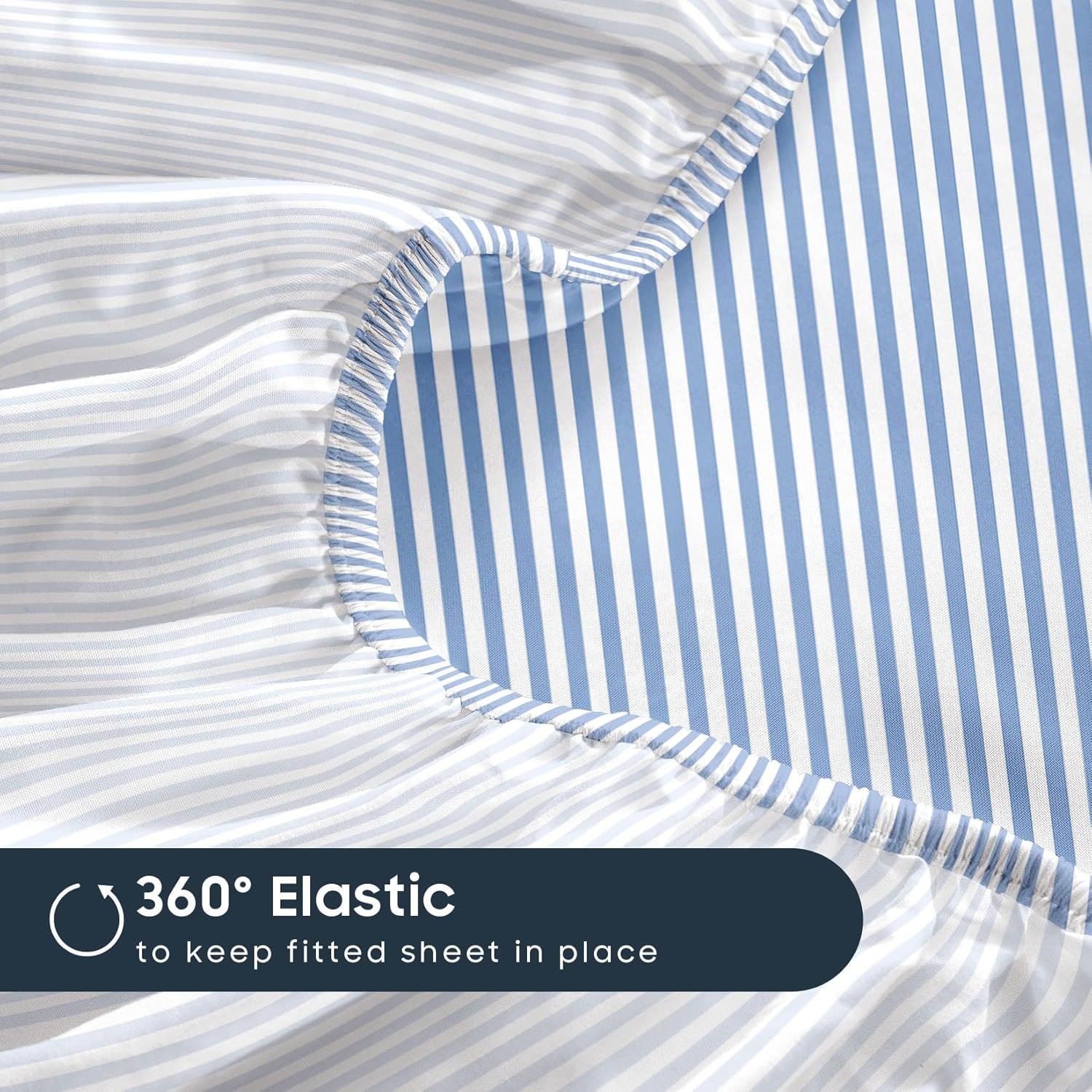 Wake in Cloud - Striped Bed Sheets Set, Ultra Soft Microfiber Ticking Stripes Pinstripe Pattern Printed Bedding, Flat & Fitted Sheet & 2 Pillowcases, 4 Piece, Blue, Queen Size image number 4