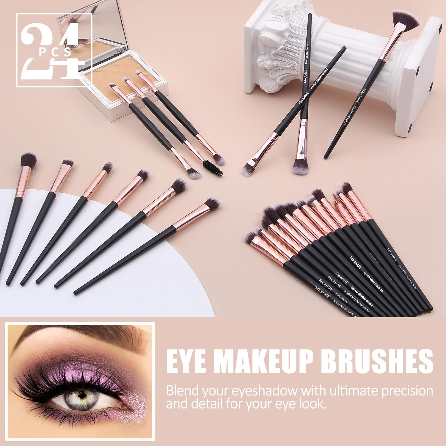 MAANGE Professional Makeup Brushes, 30 Pcs Makeup Brushes Set Premium Synthetic Face Foundation Powder Brush Kit Travel Makeup Brushes (Black Gold) image number 3