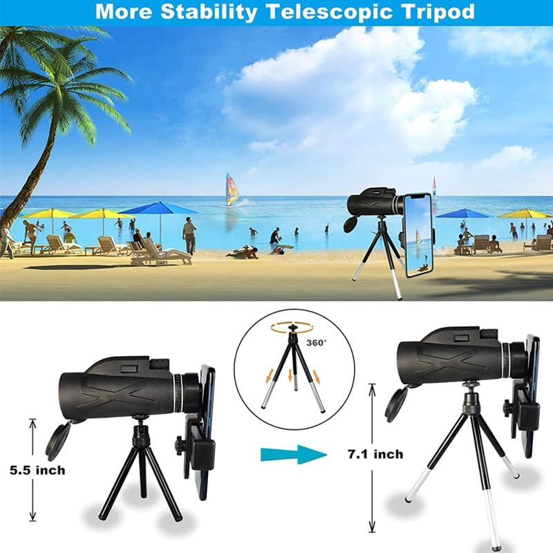 AIMALL 80X100 HD Monocular Telescope with Tripod and Phone Holder, Night Vision Zoom, BAK4 Prism, Waterproof, 6.7 X 2.8 Inch, Perfect for Bird Watching, Hiking, and Outdoor Adventures