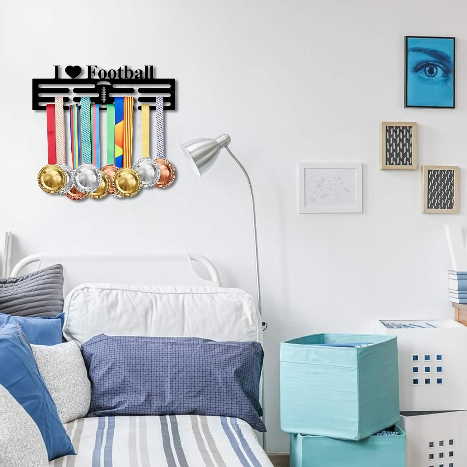 Resama Medal Hanger Holder Display Wall Rack Frame Shelf-Medal Hanger Awards Ribbon Soccer,Gymnastics,Holder Display Rack for 60 Medals - Basketball image number 2