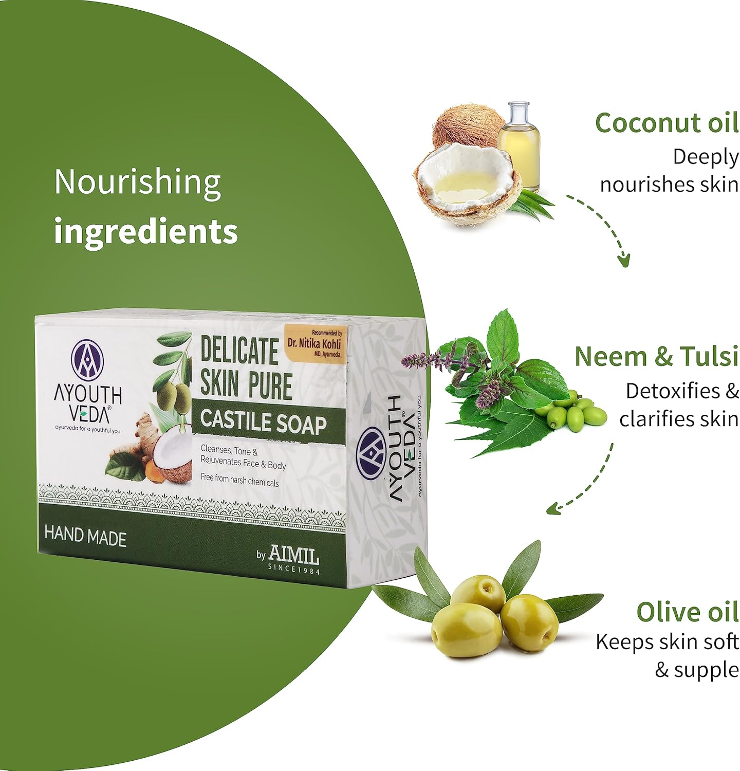 Ayouthveda Delicate Skin Pure Castile Soap, Eliminates Excessive Oil, Soothes Inflamed Skin, Nourishes the Deepest Layer of Skin, 100 Gm (Pack of 5) image number 5