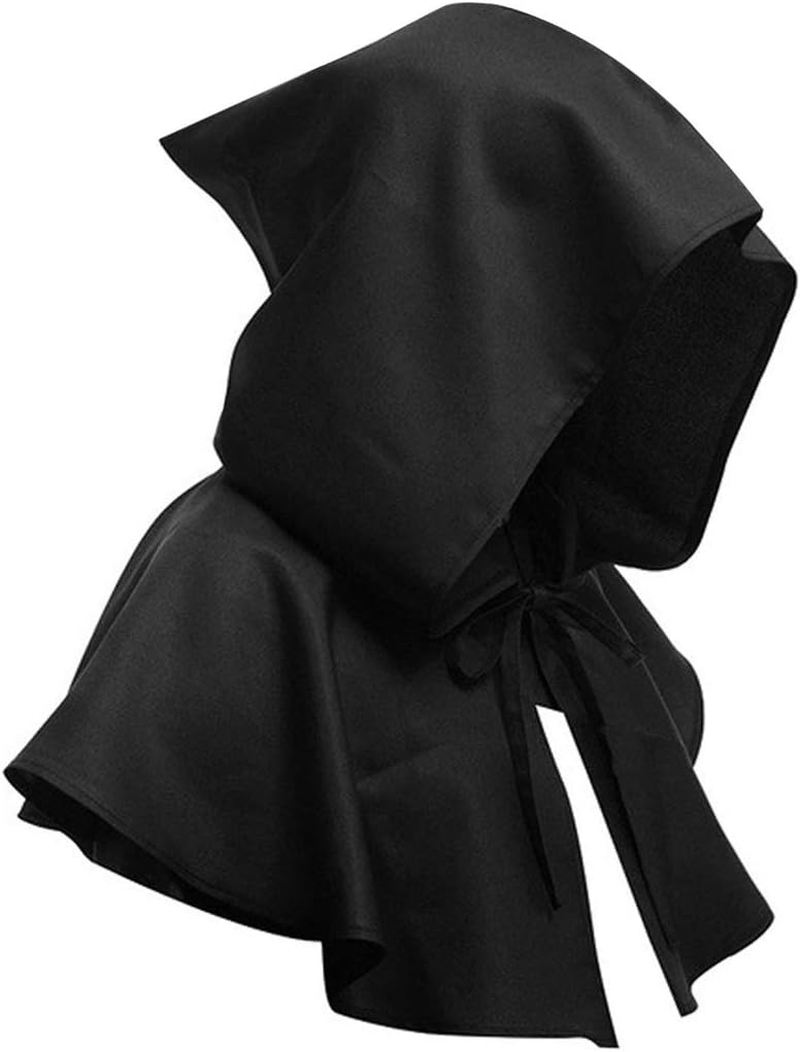 DQCUTE Halloween Grim Cowl Cloak Medieval Wicca Pagan Hood Hat Cosplay Costumes Hooded Poncho for Men Women - Black image number 5