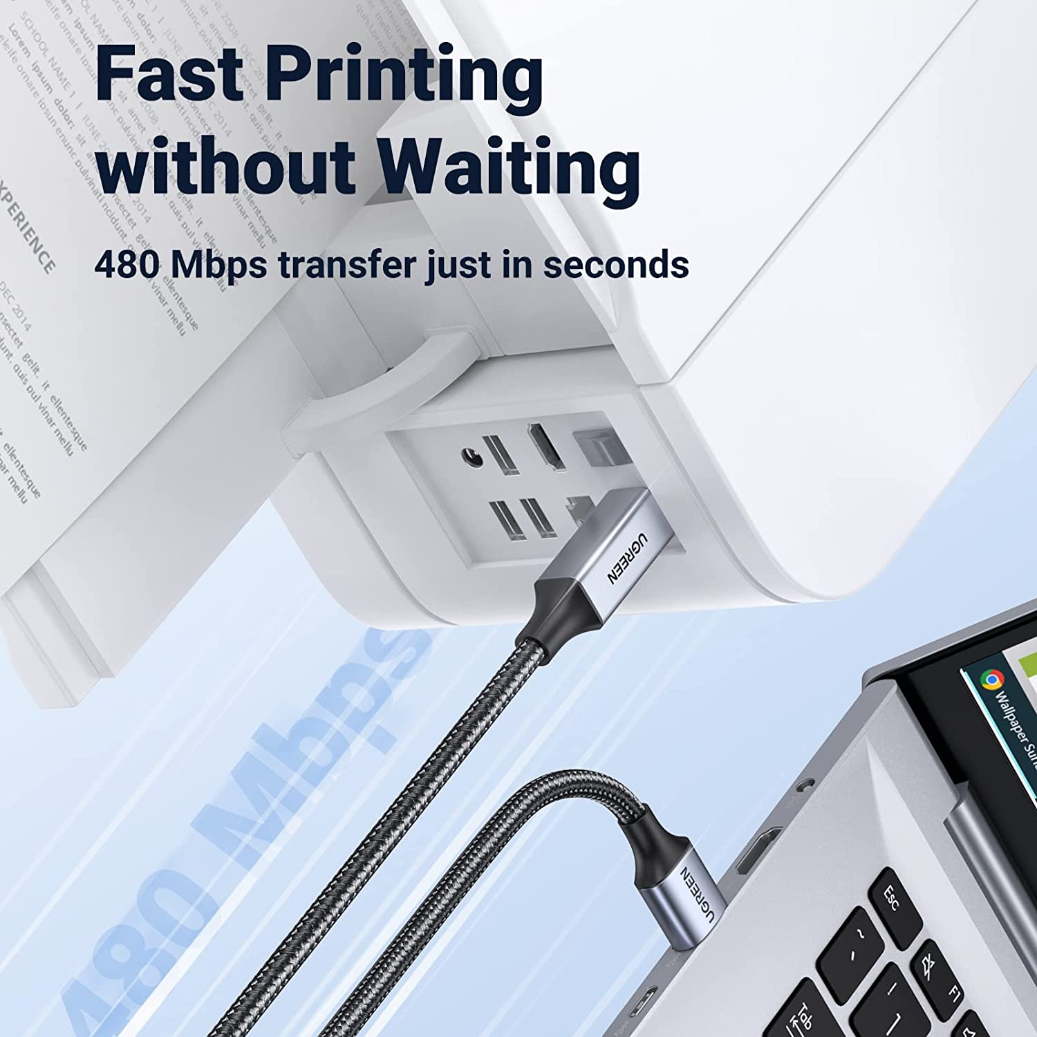 UGREEN USB Printer Cable Braided Printing Cord Type a to B 2.0 Male Scanner Lead High Speed Compatible with Epson, Brother, HP, Lexmark, Dell, Xerox Printers, Piano, DAC 2M image number 2