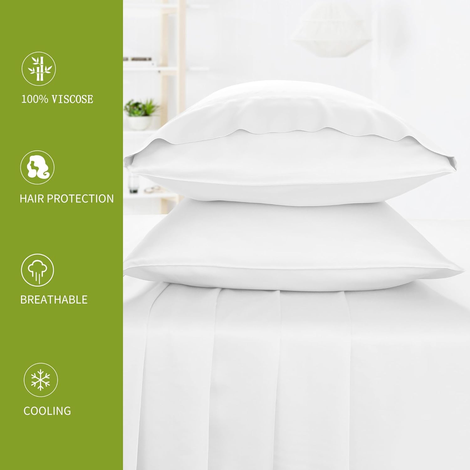 Bamboo Pillow Cases Set of 2 - Cooling Pillowcase 2 Pack with Envelope Closure, Cool Chill & Breathable Pillow Case (20"X30"-Pillowcase(2Pc),White) image number 2