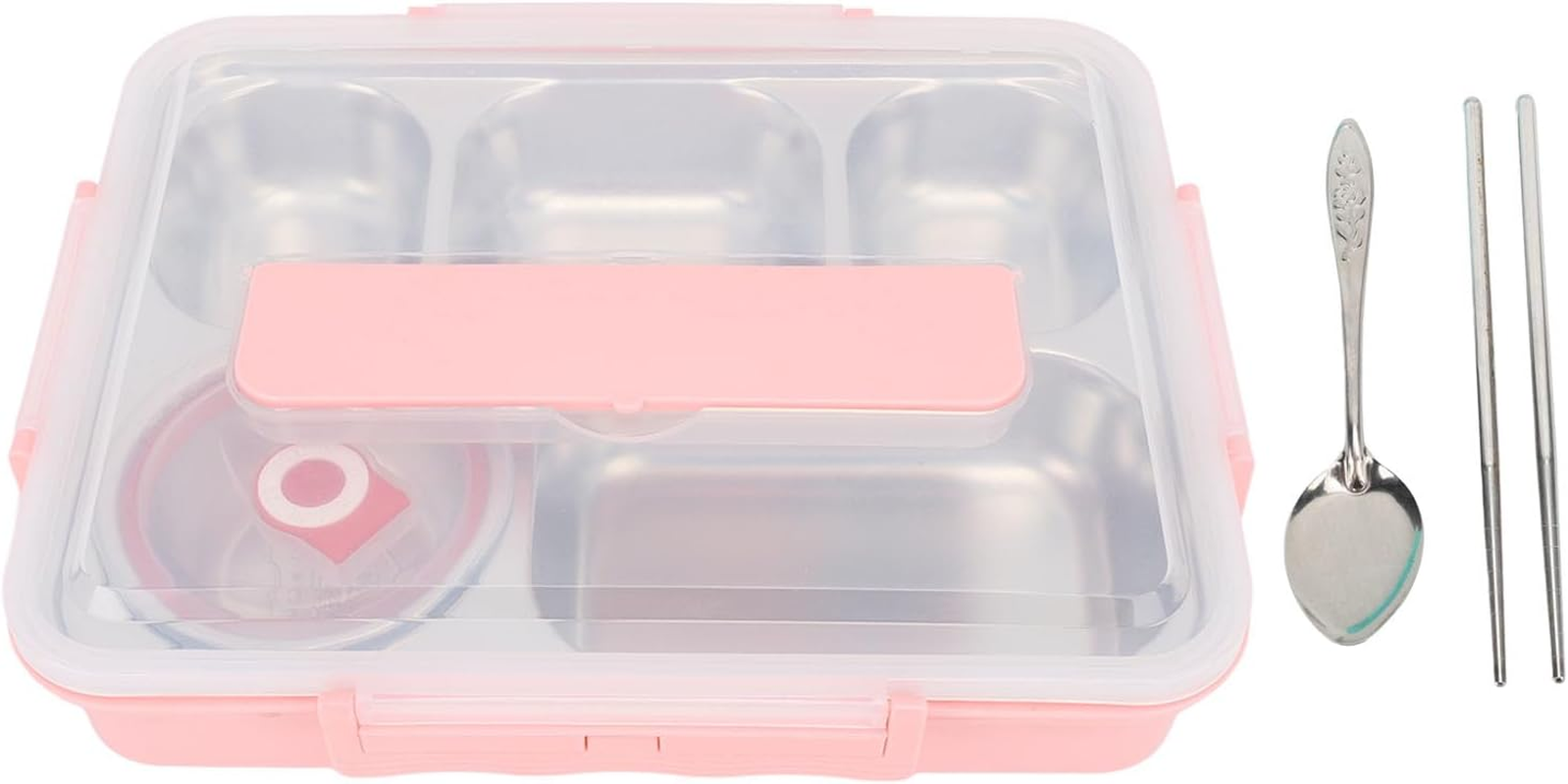 Gernie Feminine Practical Stainless Steel Lunch Box, 5 Compartments with Lid, Chopsticks, Spoon, Soup Bowl, Reusable Lunch Container, Portion Control Divided Dinner Tray for School, Office image number 1