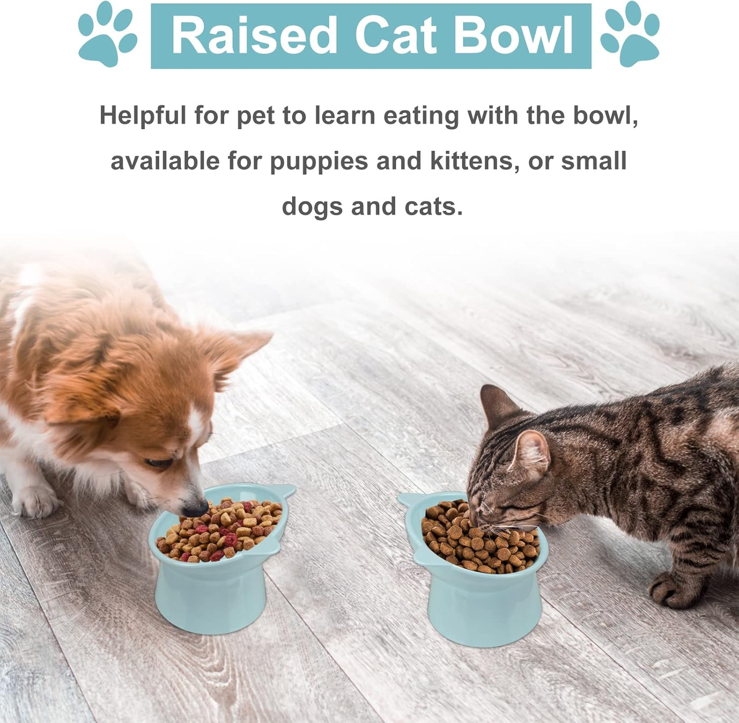 Raised Cat Bowl, Tilted Elevated Food Water Bowls, Cute Cat-Ear-Shaped Cat Feeding Bowls, Neck Protection 45&deg; Slanted Bowl for Dogs and Cats/86 image number 6