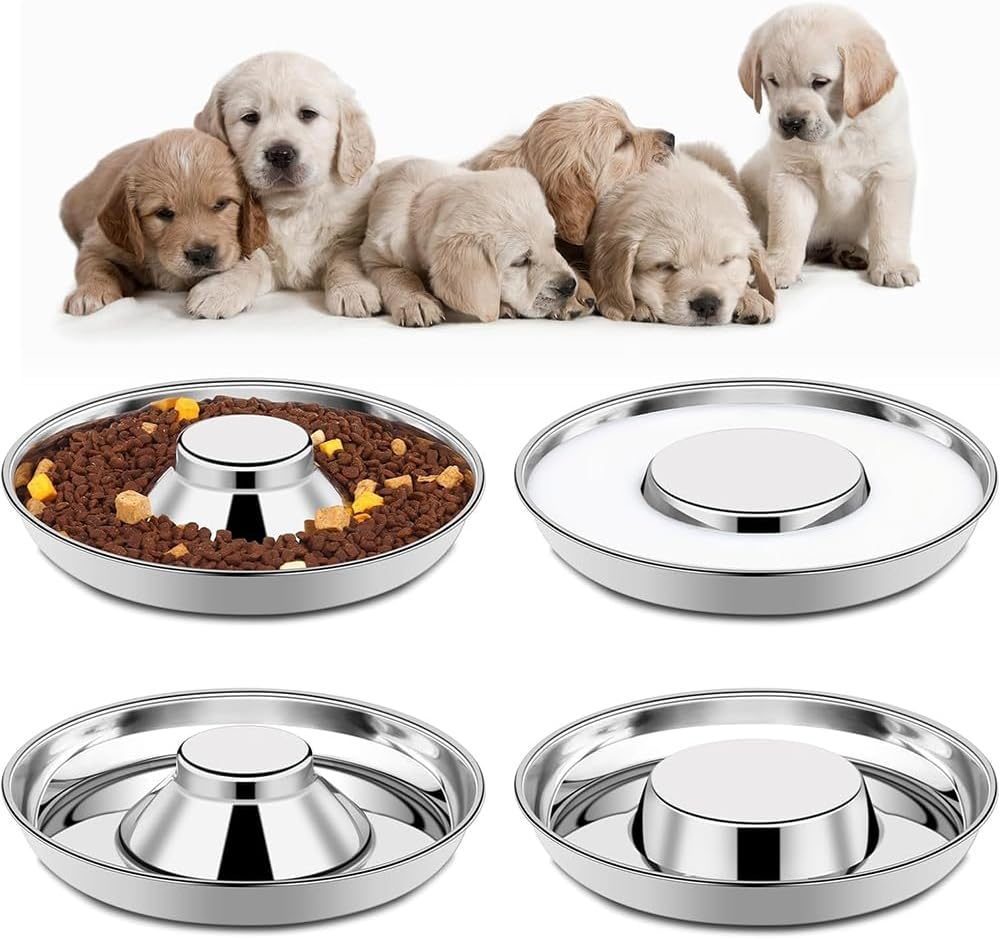 4 Pack Stainless Steel Puppy Bowls,Dog Feeding Bowls,Anti-Choking Slow-Feeding Bowl,Bite-Resistant Dog Bowl,For Small Medium Large Dogs,Cat,Pets,Multiple Puppies image number 2