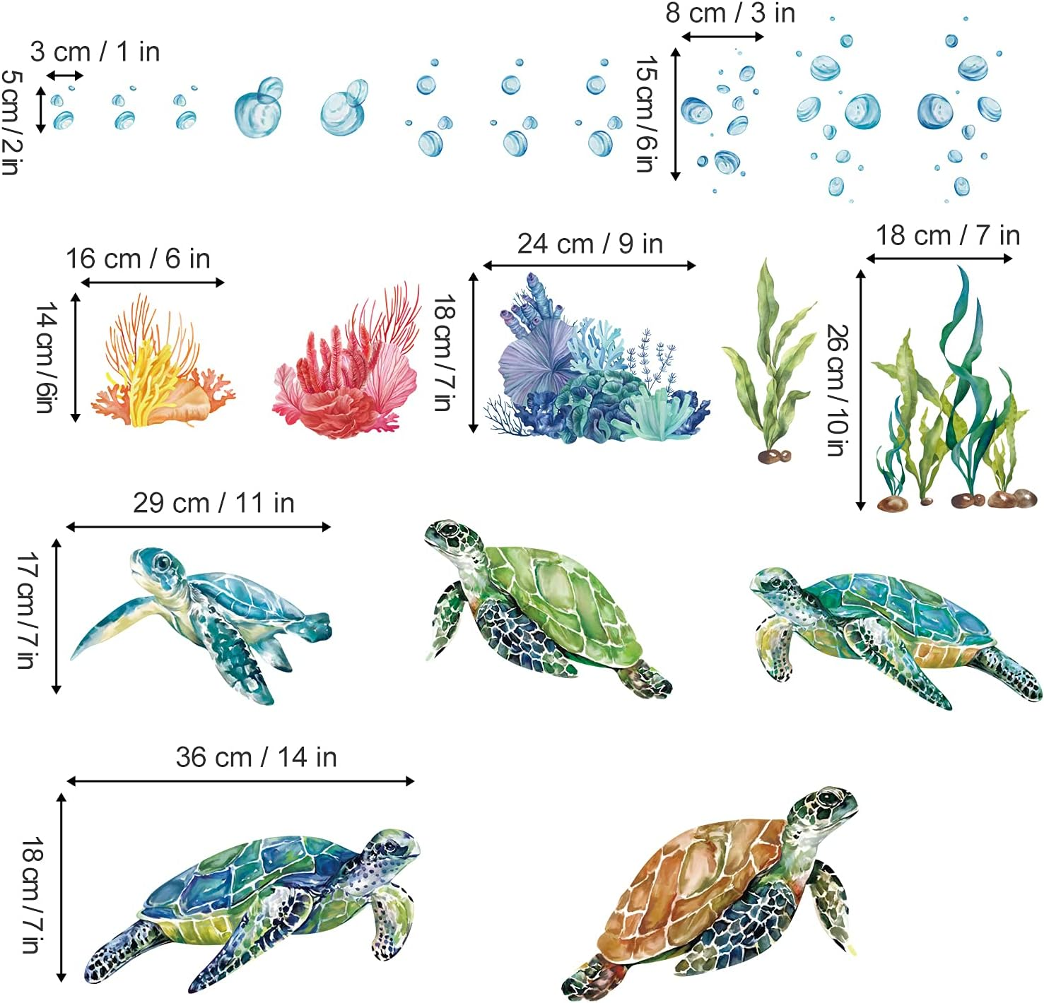 Decalmile Sea Turtles Wall Stickers under the Sea Coral Seaweed Wall Decals Bedroom Bathroom Baby Nursery Wall Decor image number 2