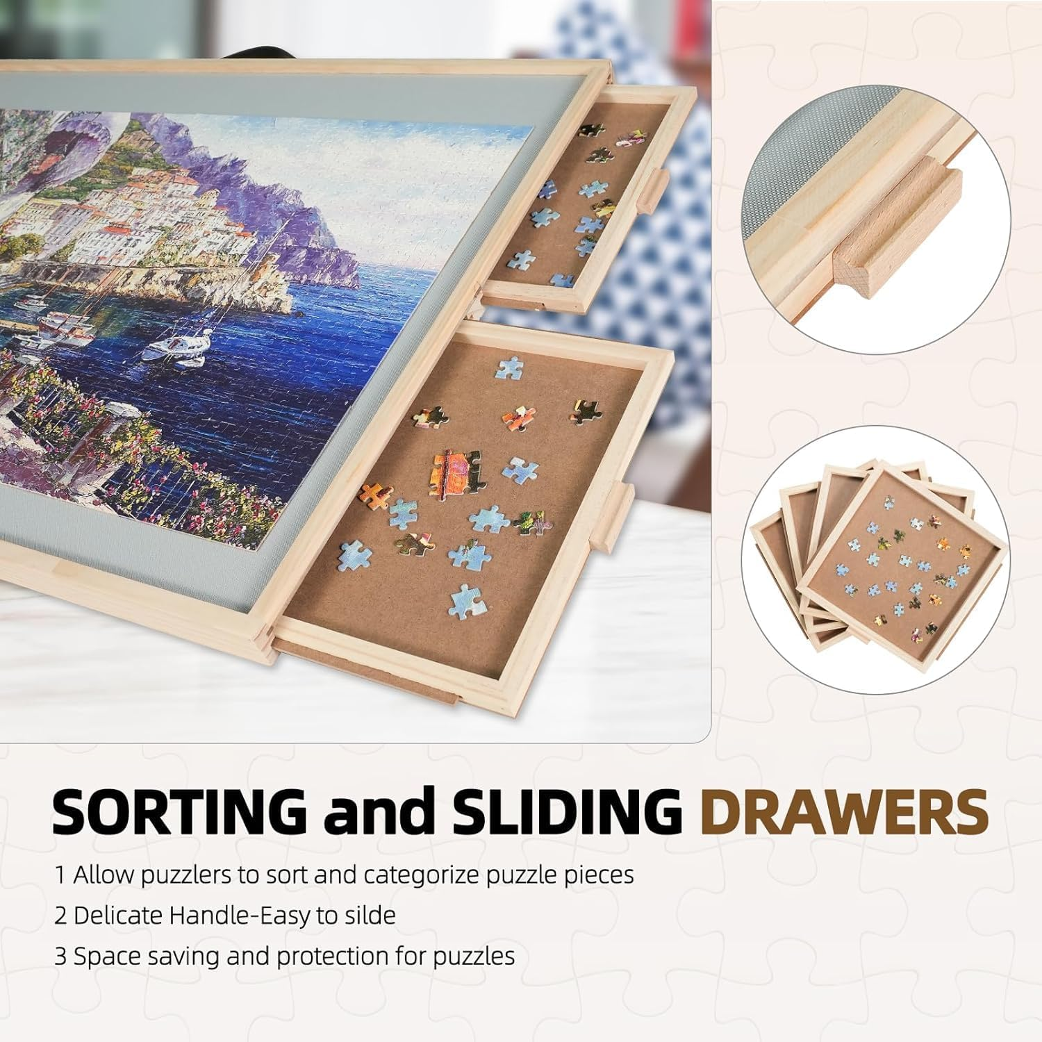 ALL4JIG 1500 Pieces Tilting & Rotating Puzzle Board for Adults Gifts, Wooden Jigsaw Puzzle Table with 4 Drawers, Portable Board with Lazy Susan and Cover image number 5