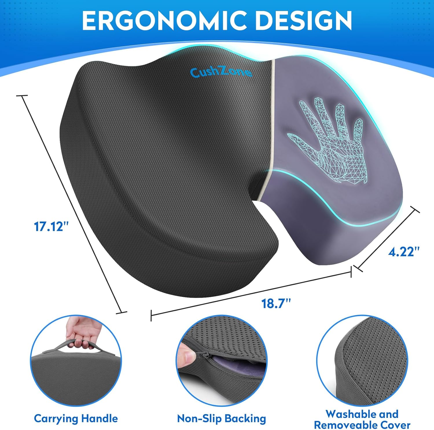 Xxlseat Cushion Office Car Seat Cushion, Memory Foam Cushion for Office Chair, Car Seat, Airplane, Bleacher Non-Slip Chair Pad, Butt Pillow for Desk, Wheelchair, Car