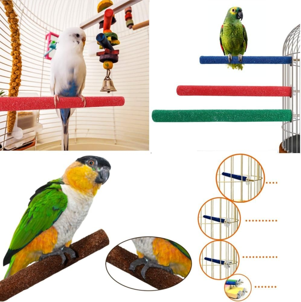Jindizi 6 PCS Parrot Stand Toy Platform Paw Grinding Stick, 3 Kinds of Length Random Colors, Parrot Perch Stand Toy, Quartz Sand Covered Wood Sticks Platform, Parakeet Toys Sticks image number 3